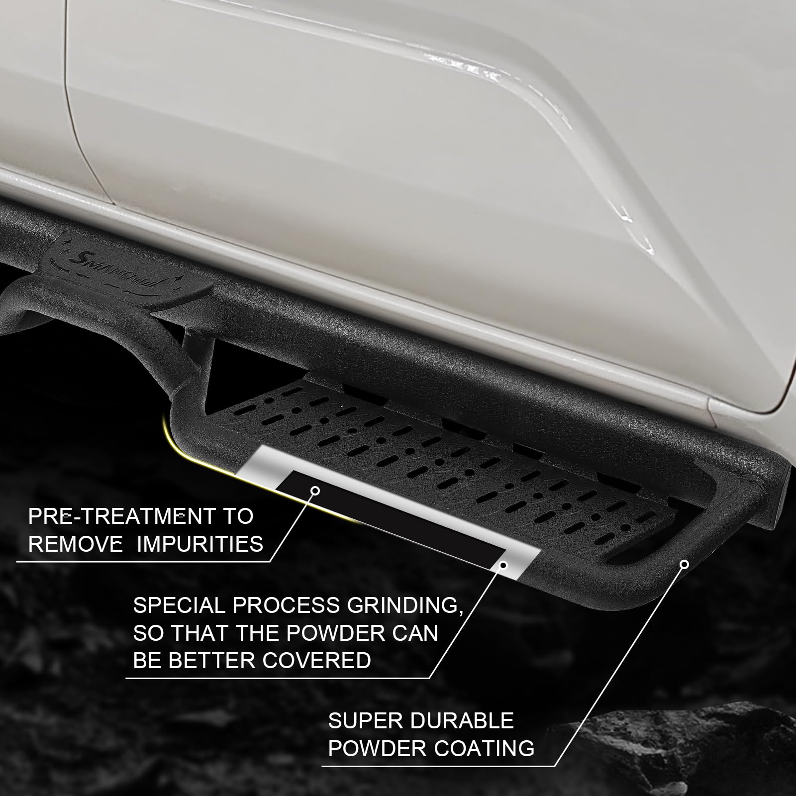 Black Running Boards & Side Steps for 2009-2018 Dodge Ram 1500 Crew Cab (Incl. 2019+ Classic) & 2010-2024 Ram 2500/3500 Crew Cab - Heavy Duty Nerf Bars with Middle Step - Perfect for Off-Roading, Truck Access & Easy Entry/Exit