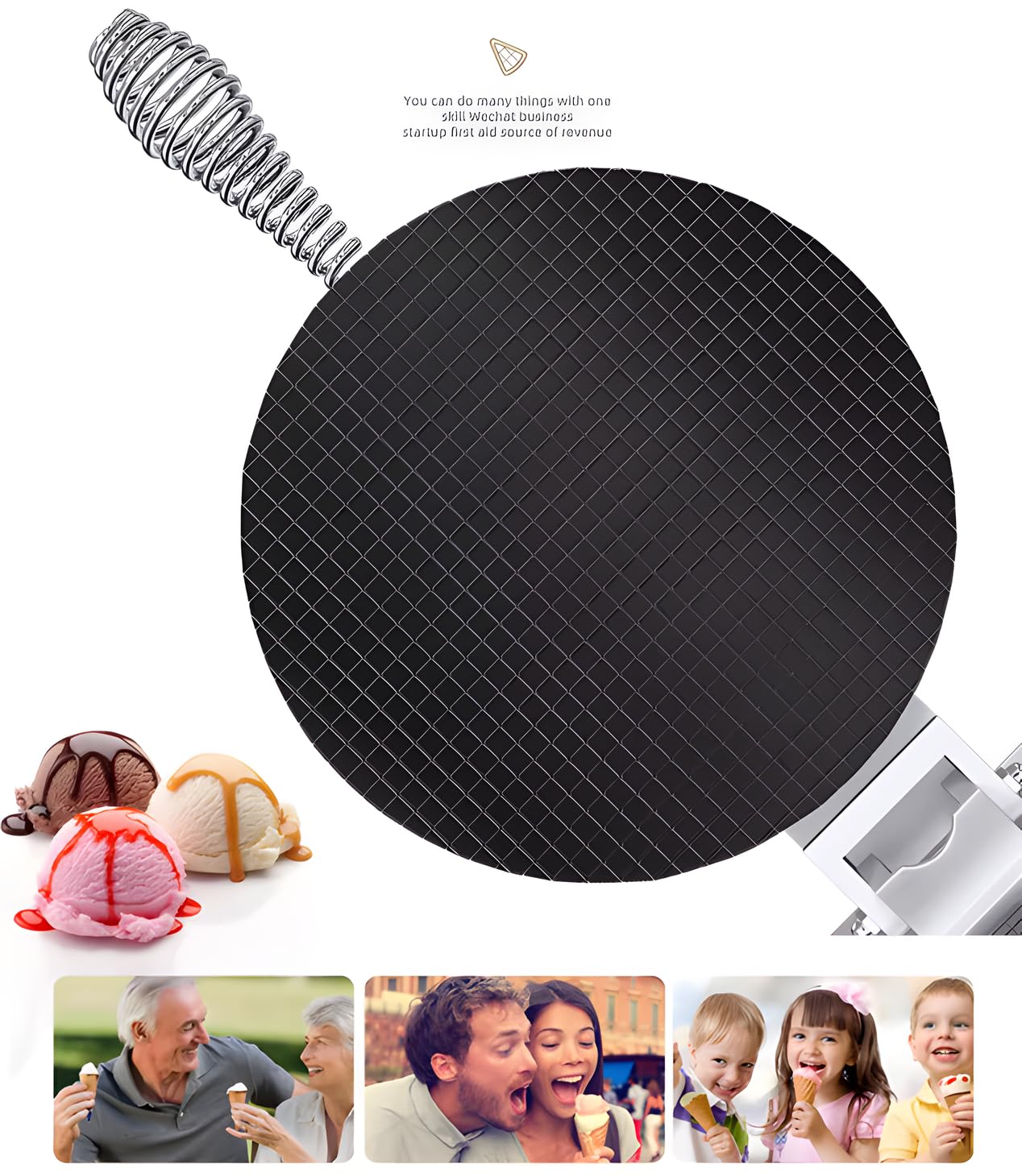Commercial 110V Electric Waffle Cone Maker Machine - Stainless Steel Single Station Ice Cream Cone Baker with Adjustable Temperature (50-300℃) - Perfect for Restaurants, Bakeries, Ice Cream Shops and Home Use