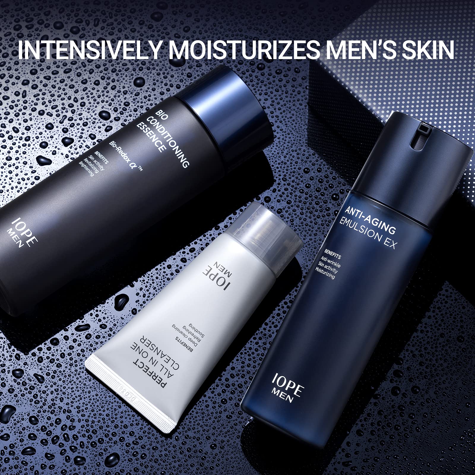 IOPE MEN BIO Anti-Aging & Moisturizing Skincare Set - Cleanser, Emulsion, Essence Serum & Aftershave | Korean Men's Skincare by Amorepacific | Perfect for Daily Hydration & Post-Shave Soothing