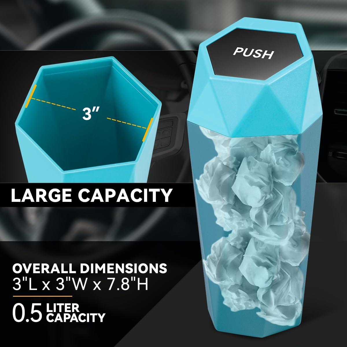 Auto Dynasty Car Trash Can with Lid - 2 Pack Leakproof Mini Garbage Can for Car Cup Holder, Includes 30 Trash Bags - Blue Vehicle Interior Organizer for Home, Office & Travel | Perfect for Road Trips, Commuting & Keeping Your Car Clean