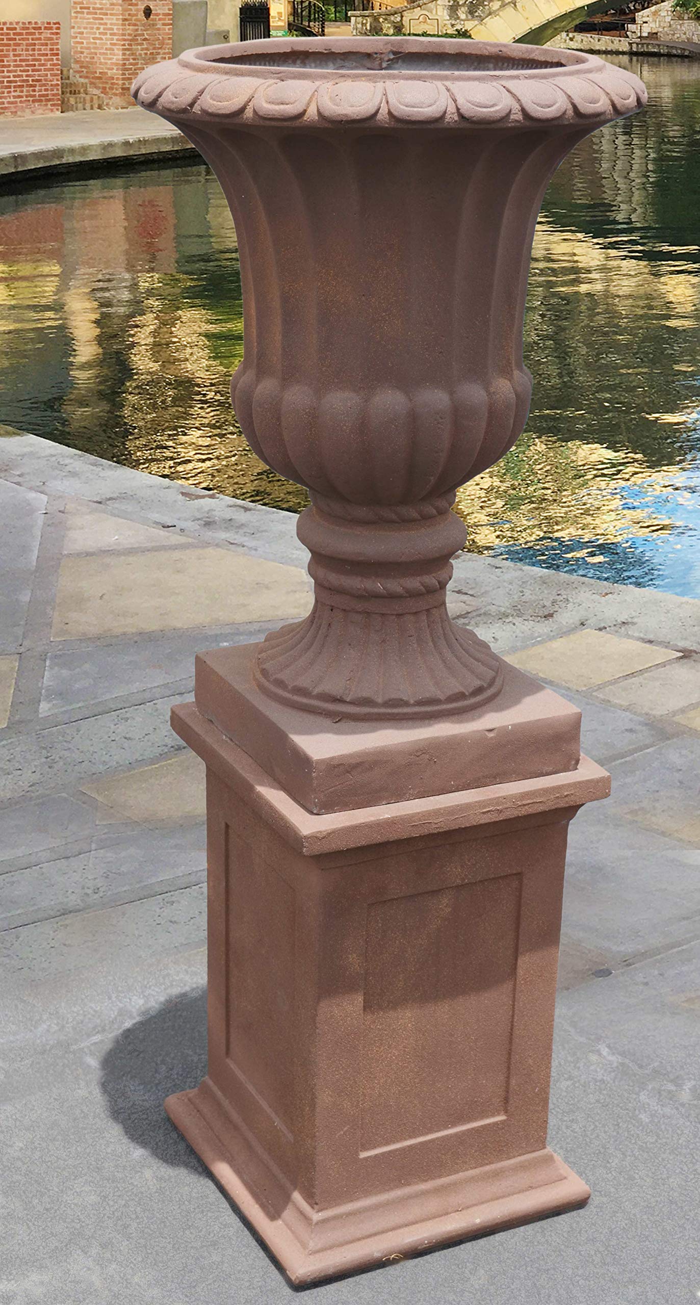 Handcrafted Terra Cotta Vase and Urn Set with Pedestal - Classic Outdoor Garden Decor for Patio, Porch & Landscape Design