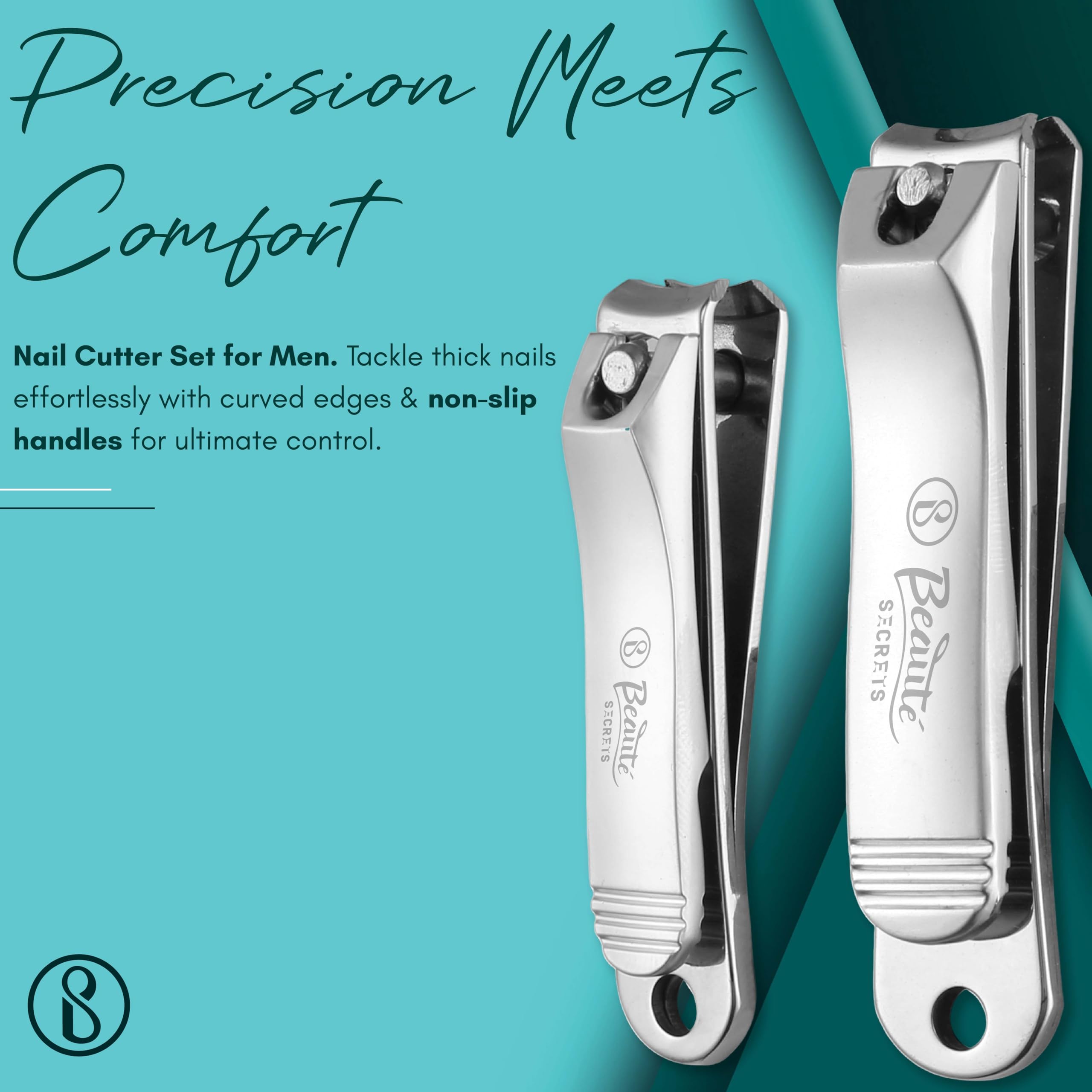 Professional Nail Clipper Set for Men - Cuticle Cutter, Finger & Toe Nippers for Thick Nails with Non-Slip Handle & Built-in File | Curved Blade Design Prevents Nail Fungus | Perfect for Home, Travel & Salon Use