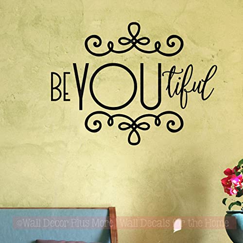 BeYouTiful Girls Motivational Wall Decals - 23x17 Inch Black Vinyl Letter Stickers for Bathroom & Home Decor - Positive Art for Bedroom, Office & Dorm Room Inspiration