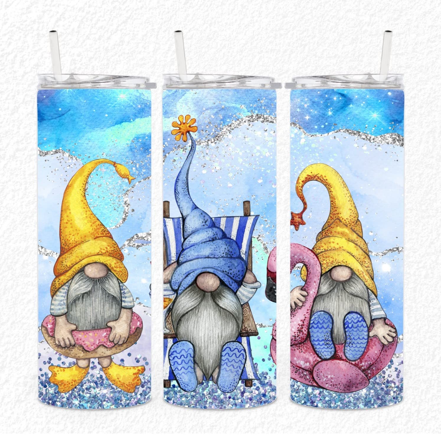 Summer Beach Gnomes 20 oz Skinny Tumbler - Insulated Stainless Steel Travel Mug for Iced Coffee, Tea & Cold Drinks - Perfect for Beach Vacations, Pool Parties & Outdoor Adventures