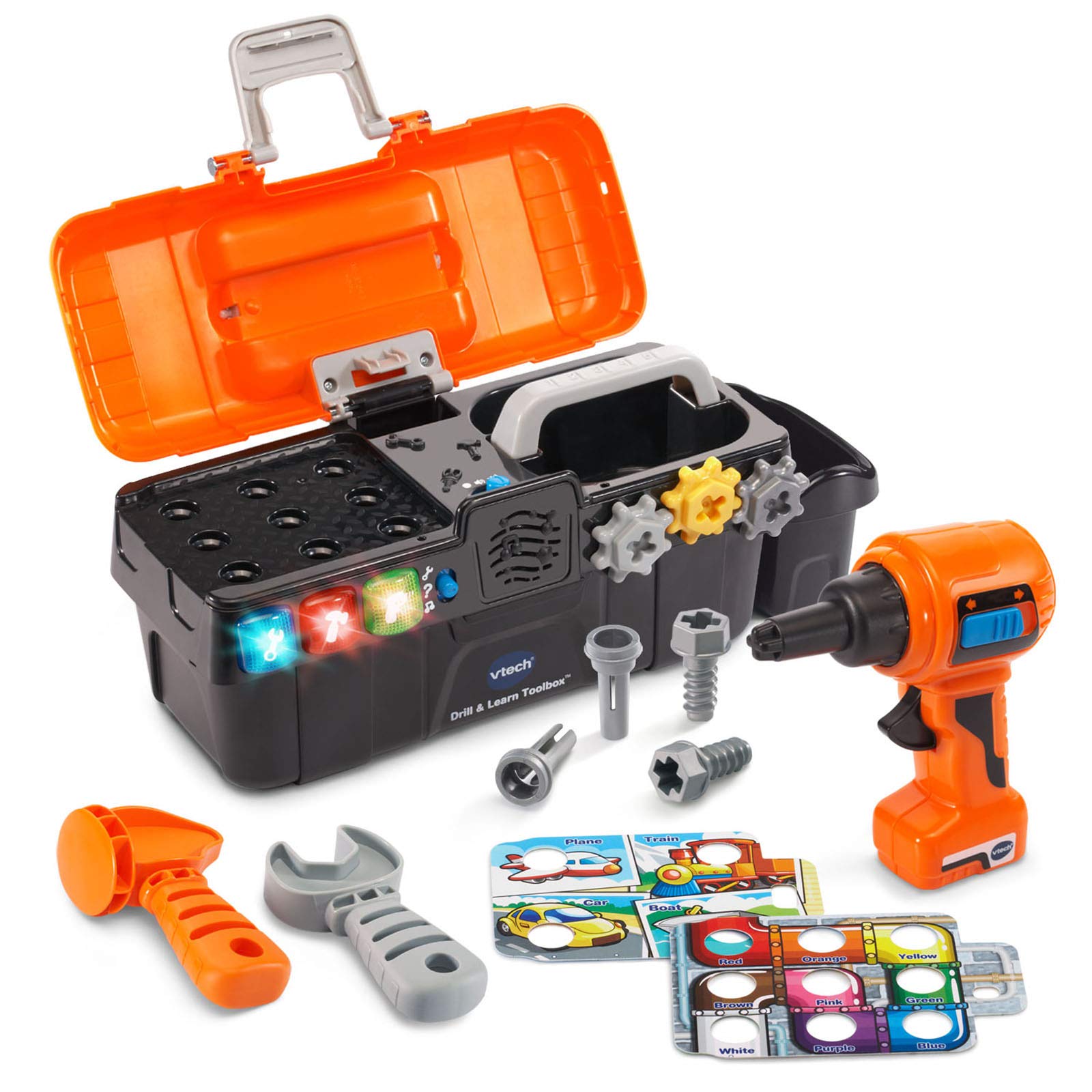 VTech Drill and Learn Toolbox - Interactive Learning Toy for Kids, Construction Pretend Play Set with Sounds & Lights, Educational STEM Toy for Toddlers & Preschoolers (Orange) - Perfect for Birthday Gifts & Indoor Playtime