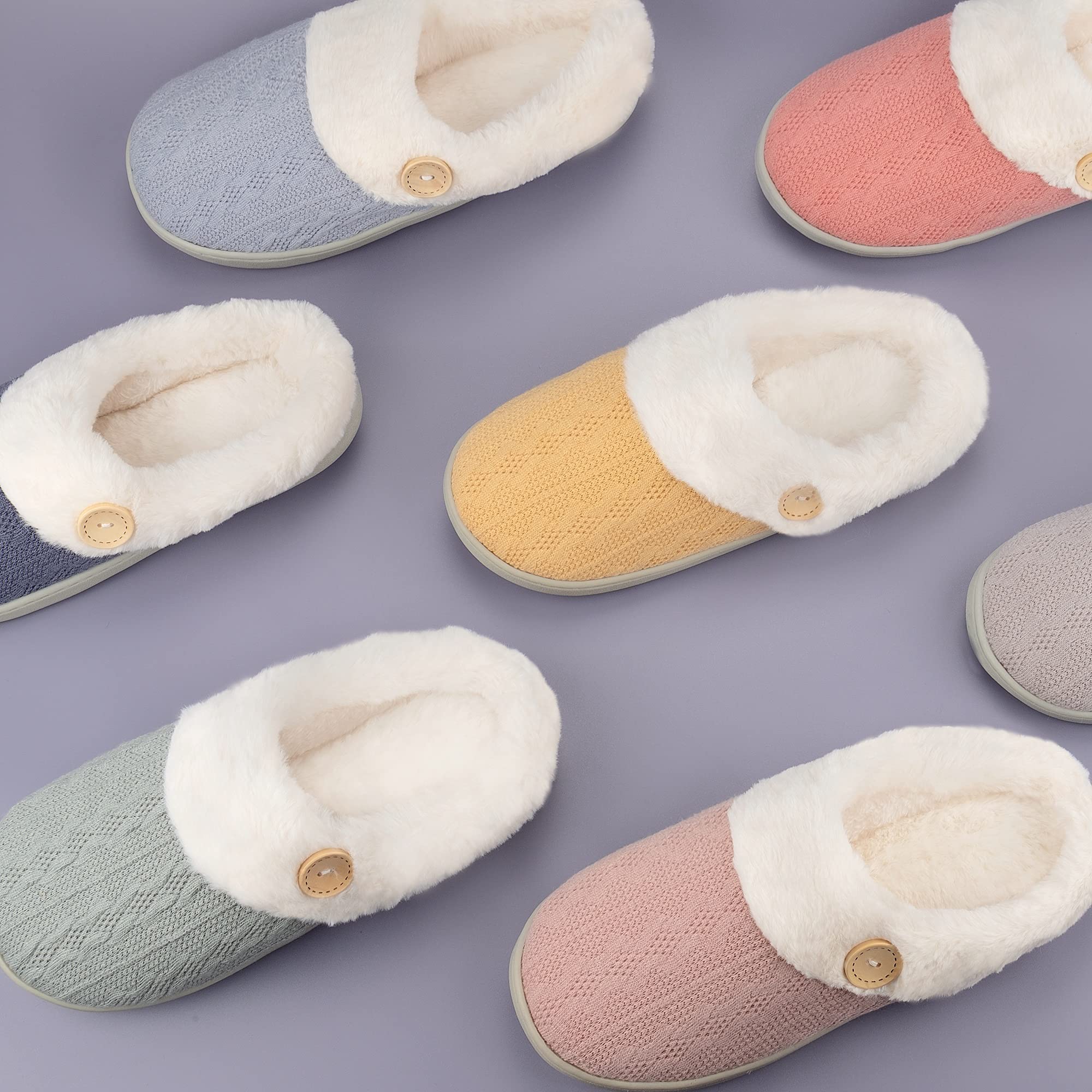 Women's Fuzzy Comfy Warm House Slippers - Soft Plush Knitted Indoor/Outdoor Winter Slippers for Women | Perfect for Lounging at Home, Running Errands & Cold Weather Comfort