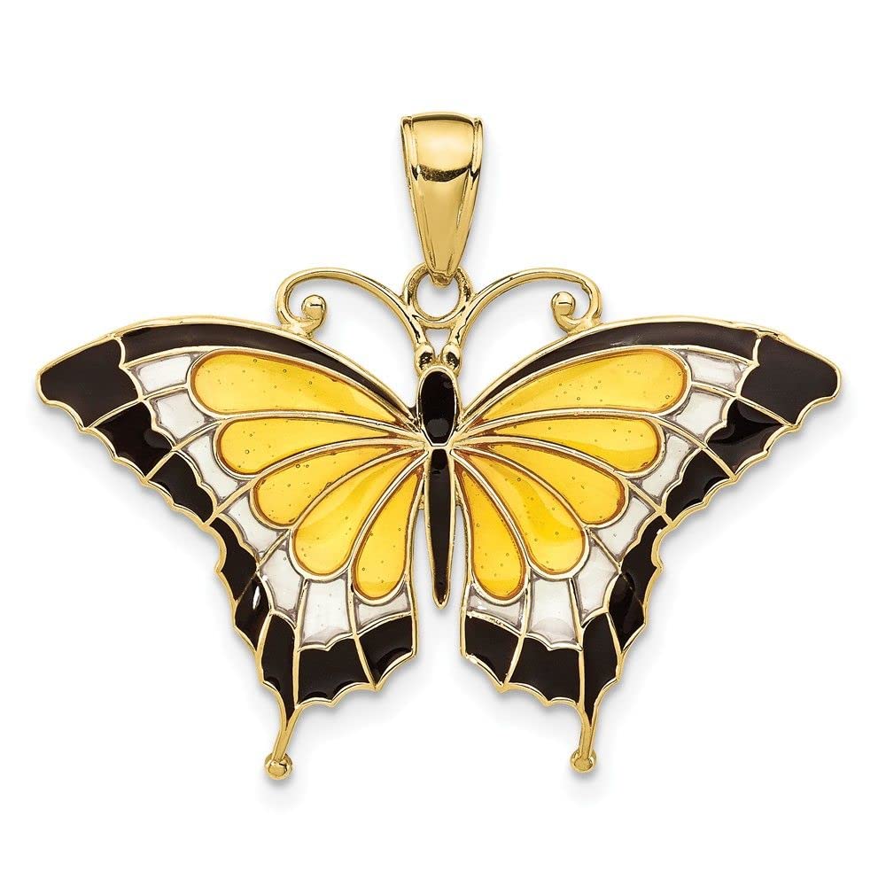 10K Yellow Gold Enamel Butterfly Pendant Necklace - Elegant Jewelry Gift for Women, Perfect for Valentine's Day, Anniversary & Everyday Wear