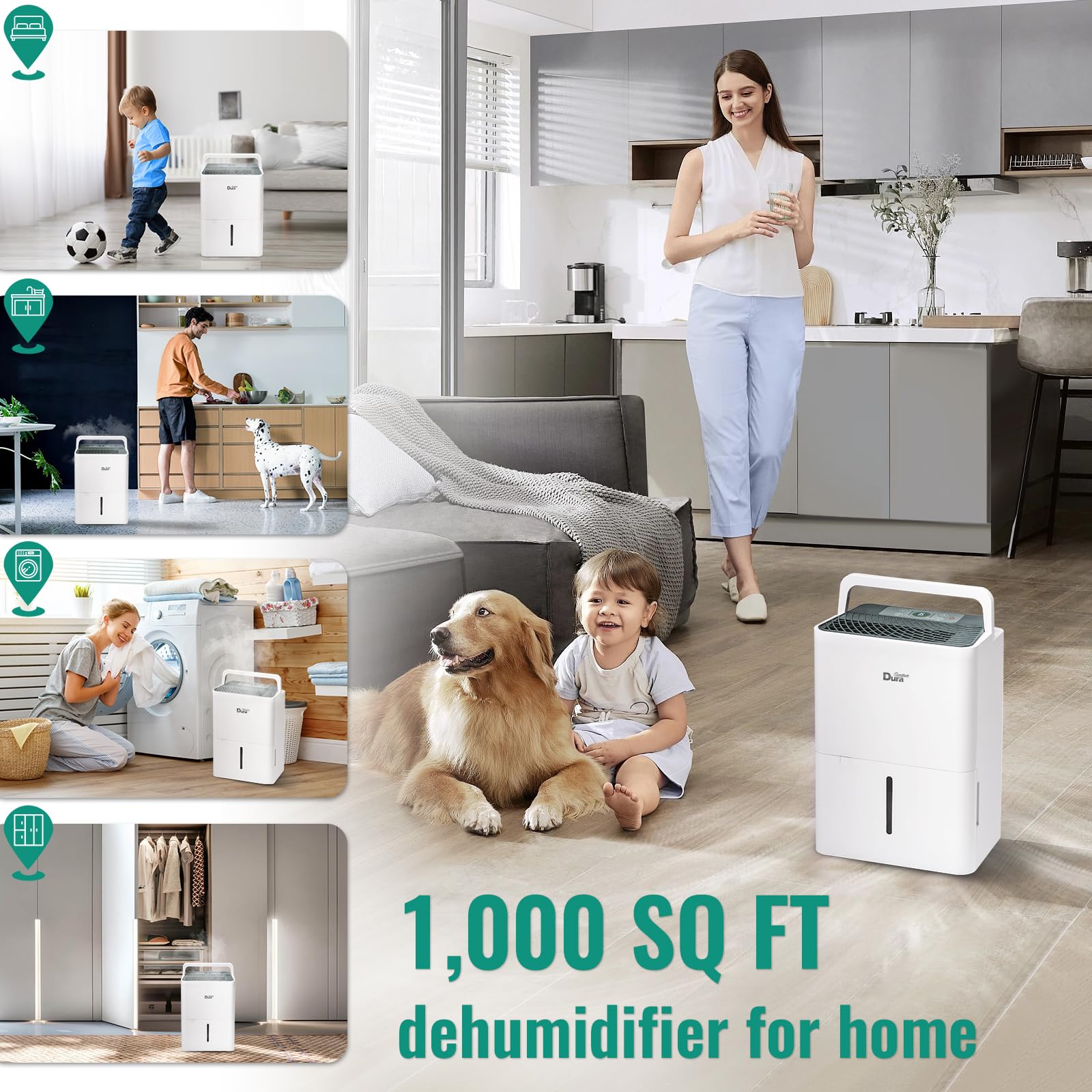 **DuraComfort 25 Pints Compact Dehumidifier for Bathroom, Bedroom, Closet, Kitchen, RV & Basement - Up to 1500 Sq.Ft with Drain Hose - White | Ideal for Moisture Control in Small Spaces & Travel Use**