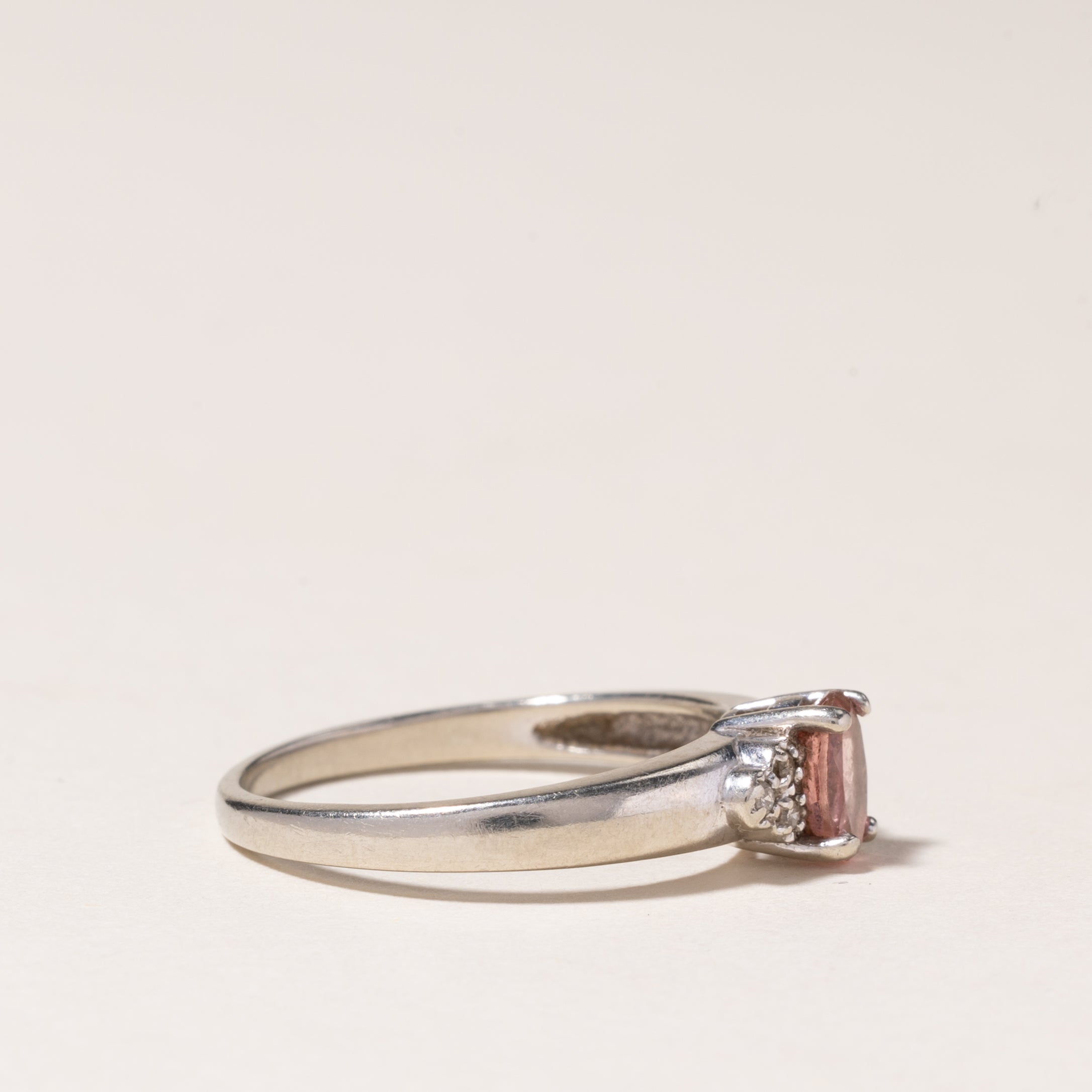 10K White Gold Pink Tourmaline & Diamond Ring - 0.45ctw Tourmaline & 0.03ctw Diamonds - Size 6.5 - Elegant Gift for Anniversary, Engagement or Special Occasion