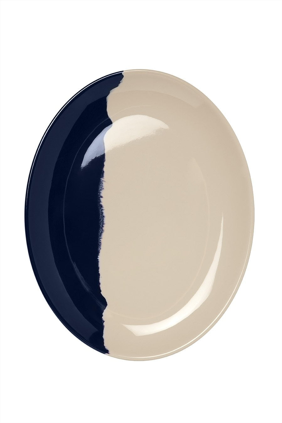 1/2 & 1/2 Ivory and Navy Melamine Salad Serving Set - 5 Piece Dinnerware for Outdoor Picnics, BBQs, and Party Entertaining