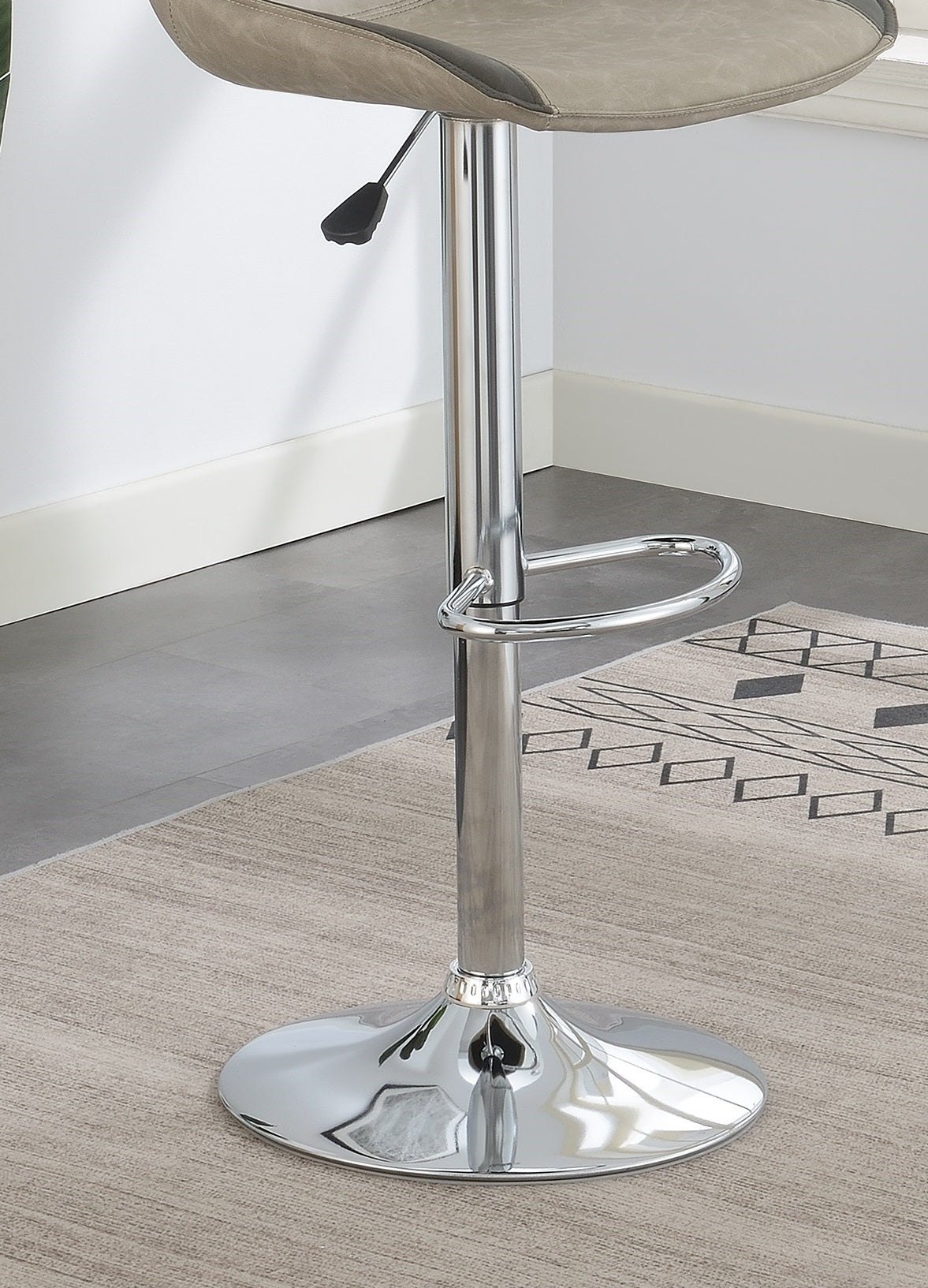 Modern Adjustable Bar Stool Set of 2 - Light Grey Waxed PU Leather with Chrome Base - Counter Height Kitchen & Dining Chairs for Breakfast Bar, Island, or Pub Table
