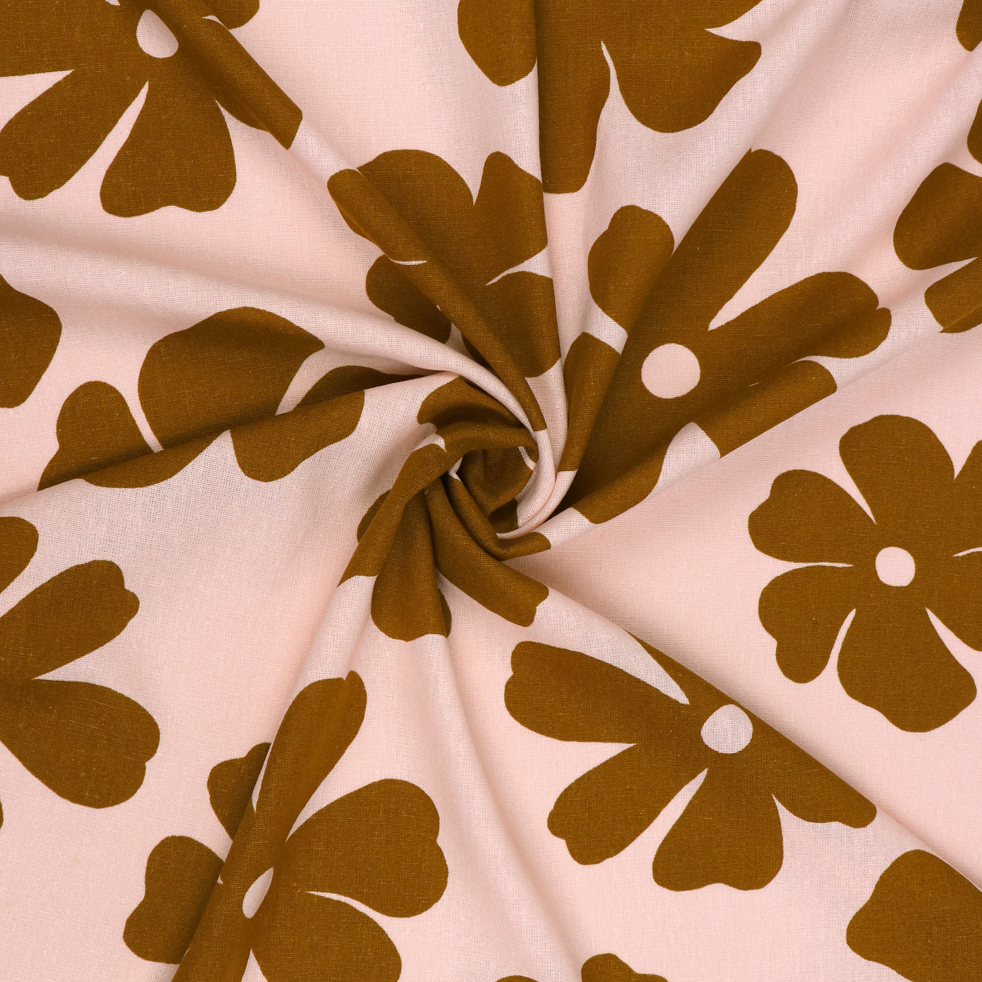Viscose Linen Fabric - Big Floral Print in Pink & Brown - 51cm Width - Perfect for DIY Dresses, Curtains & Home Decor Projects