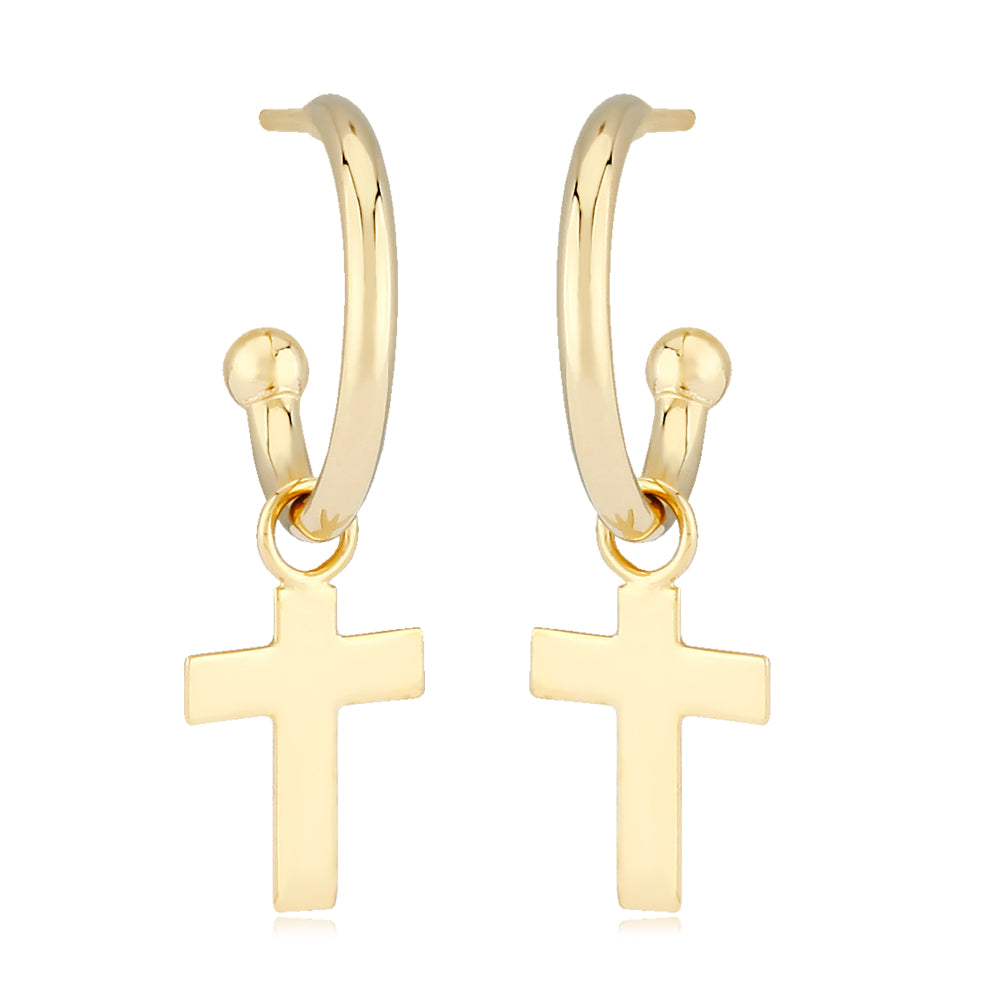 14K Gold Cross Dangle Hoop Earrings for Women - Elegant Religious Jewelry Gift for Christmas, Baptism & Everyday Wear