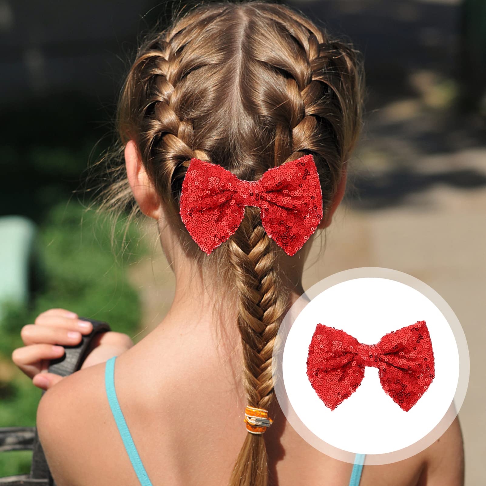 Christmas Sequin Bow Hair Clips - 5pcs Red Glitter Hair Barrettes with Embroidery for Women & Girls | Holiday Party Hair Accessories & Costume Decoration | Perfect for Christmas Photos, Festive Outfits & Gift Giving