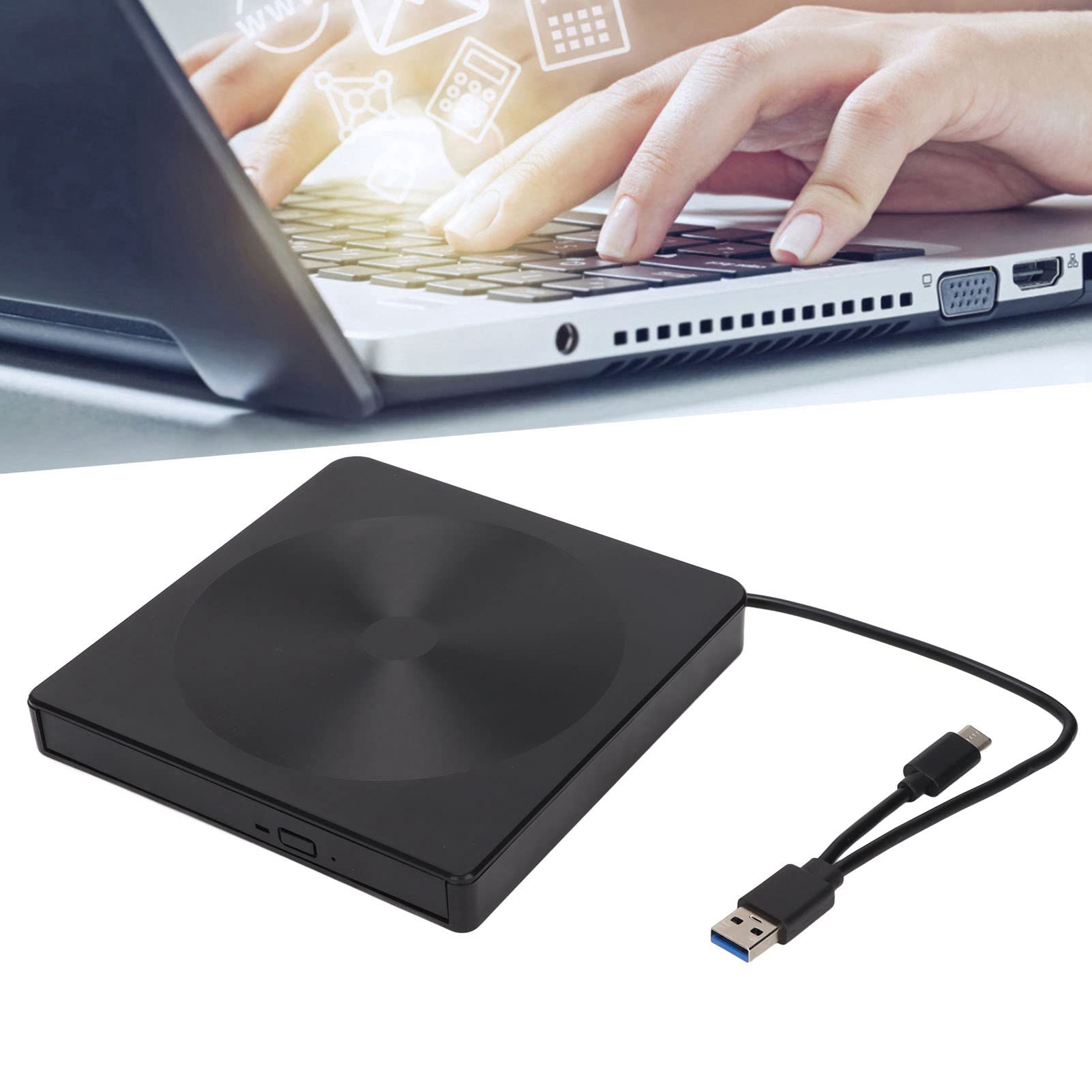 External USB CD DVD Drive - Shockproof Design, Fast Data Transfer, Plug & Play for Ultrabooks & Laptops - Perfect for Watching Movies, Installing Software & Backing Up Files