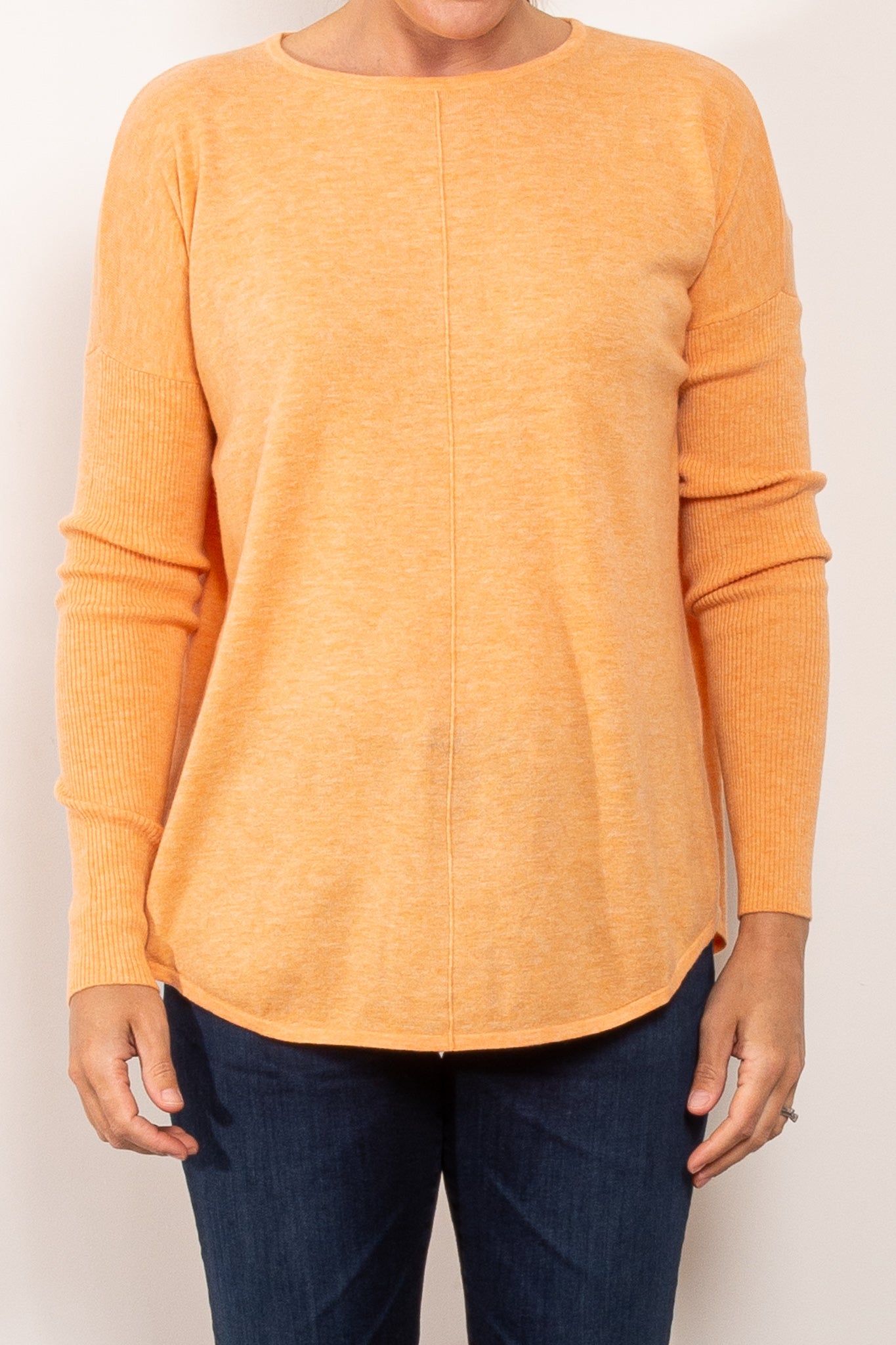 Bridge & Lord Curved Hem Crew Neck Sweater for Women - Soft Knit Pullover for Casual Wear & Office Outfits