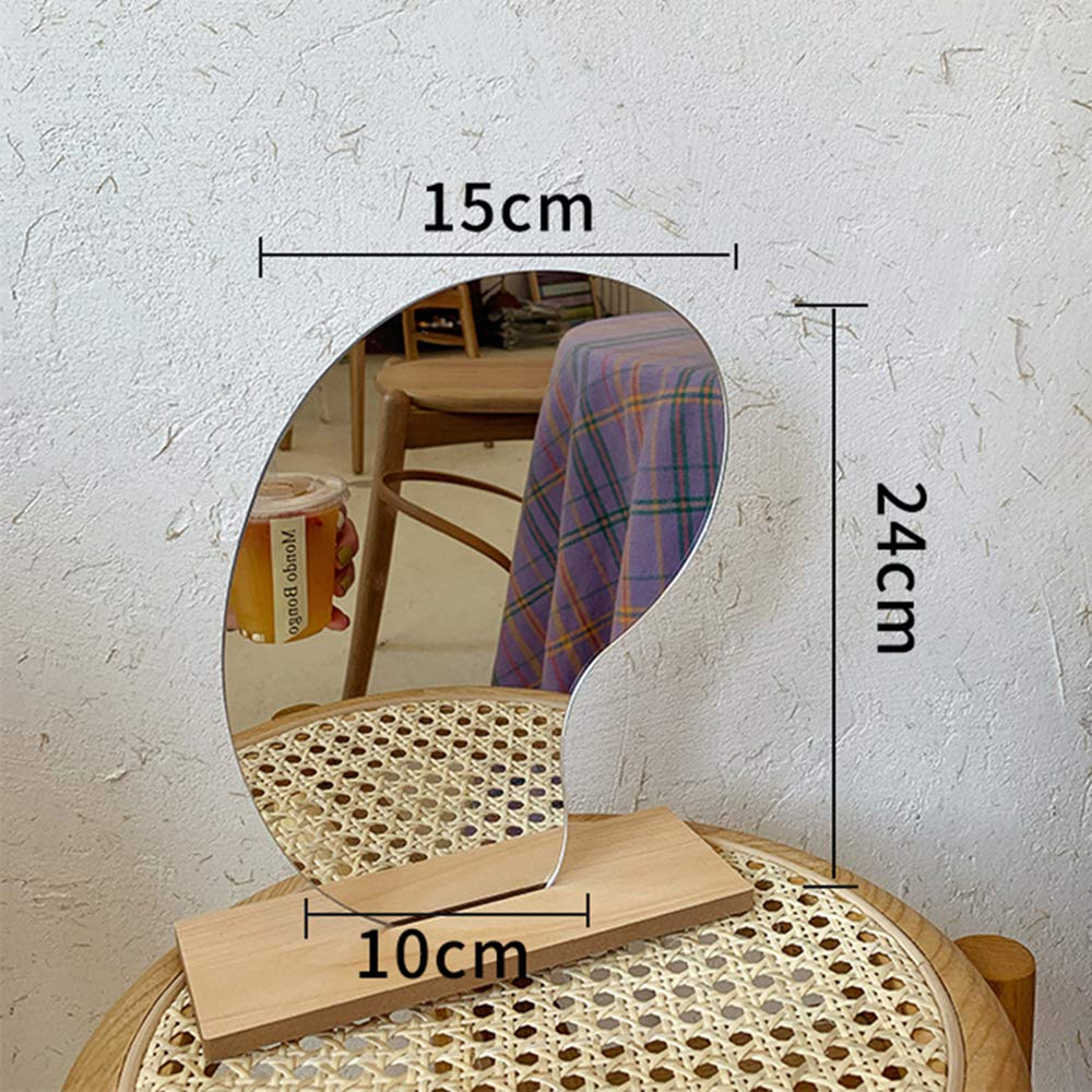 Acrylic Table Makeup Mirror with Wooden Base - 24x15cm Mango-Shaped Vanity Mirror for Bedroom & Desktop Decoration | Perfect for Dressing Table, Home Decor, and Gift Ideas