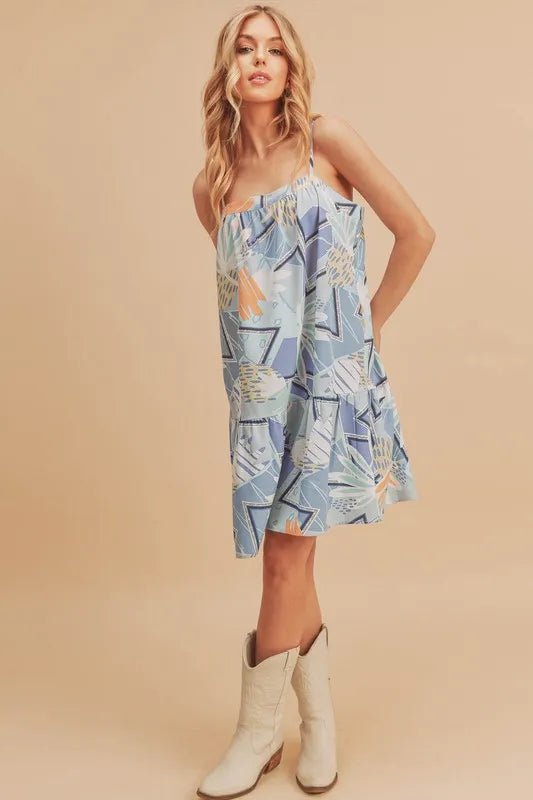 Aemi + Co Printed Ruffled Hem Square Neck Mini Cami Dress - Flowy Summer Dress for Women, Beach Cover Up, Party Outfit, Date Night & Casual Wear