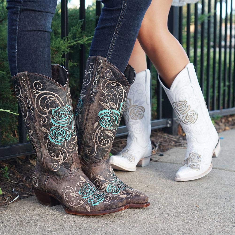 Turquoise Rose Cowgirl Boots for Women - Western Country Style Ankle Boots M50032 | Perfect for Line Dancing, Rodeos & Country Music Festivals