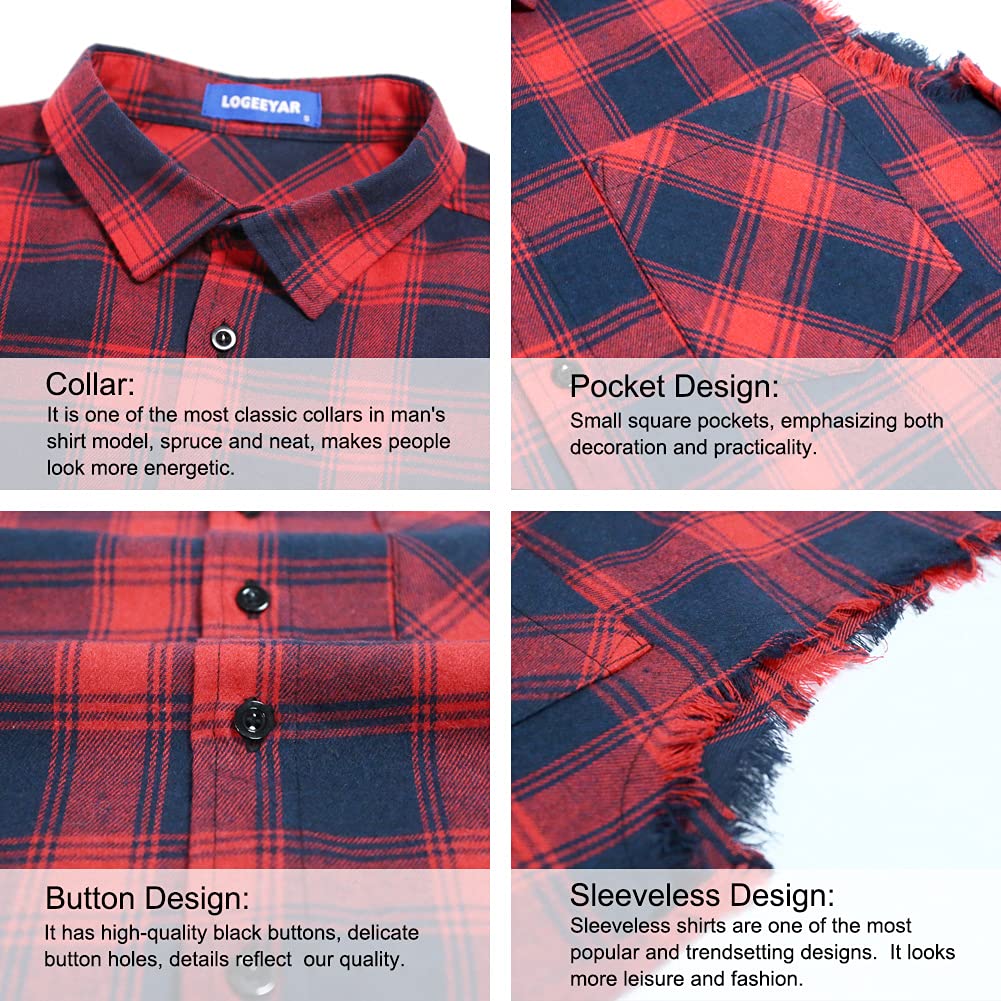 LOGEEYAR Men's Sleeveless Plaid Flannel Shirt - Button Down Casual Vest for Outdoor Camping, Hiking & Summer Fashion