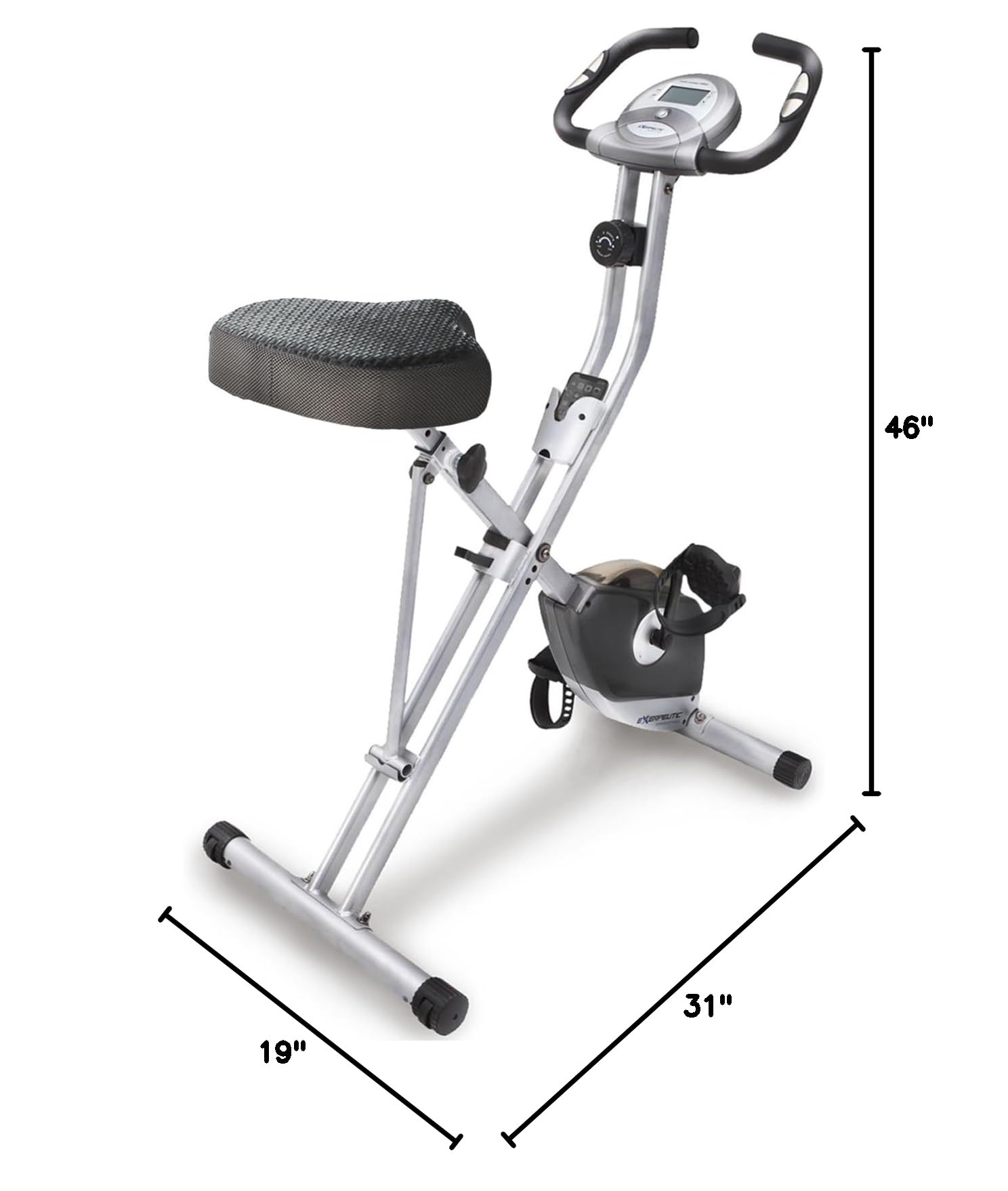 Exerpeutic Foldable Exercise Bike with 8 Resistance Levels - Stationary Bike with Airsoft Seat & LCD Display for Tracking Distance, Calories, Time, Speed - Perfect for Home Gym, Cardio Workouts & Small Spaces
