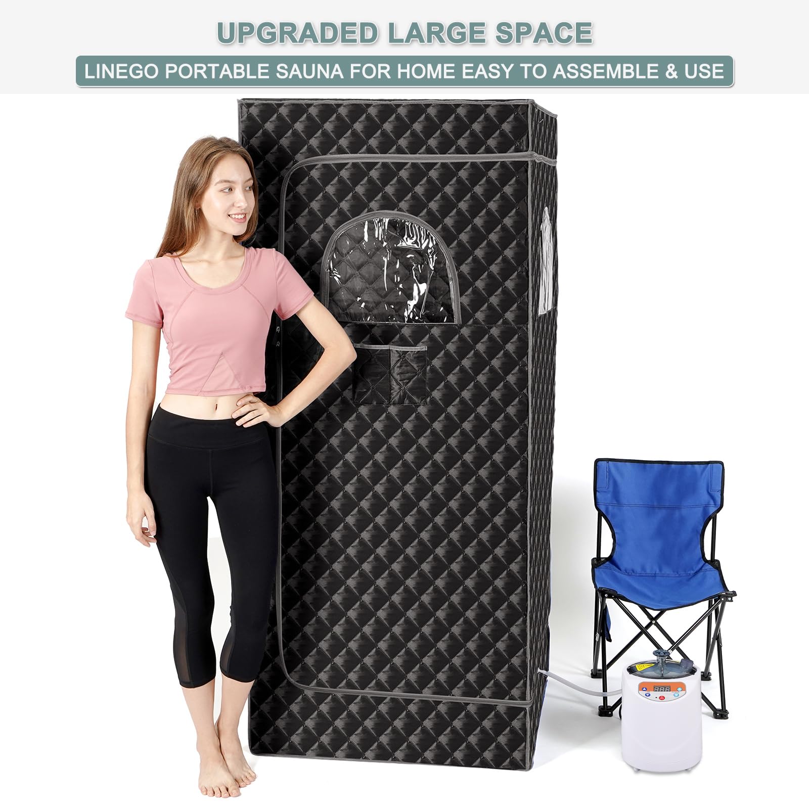 Portable Home Sauna Tent for Single Person - 3L 1100W Steamer, Large Full Body Steam Sauna Box with Chair, Foot Massager & Remote Control (Grey) - Perfect for Home Spa, Relaxation & Detox Therapy