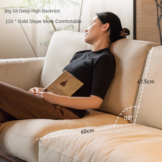 Premium Black Walnut & Ash Solid Wood High Back Leather Sofa - Luxurious Living Room Furniture for Modern Home & Office Decor