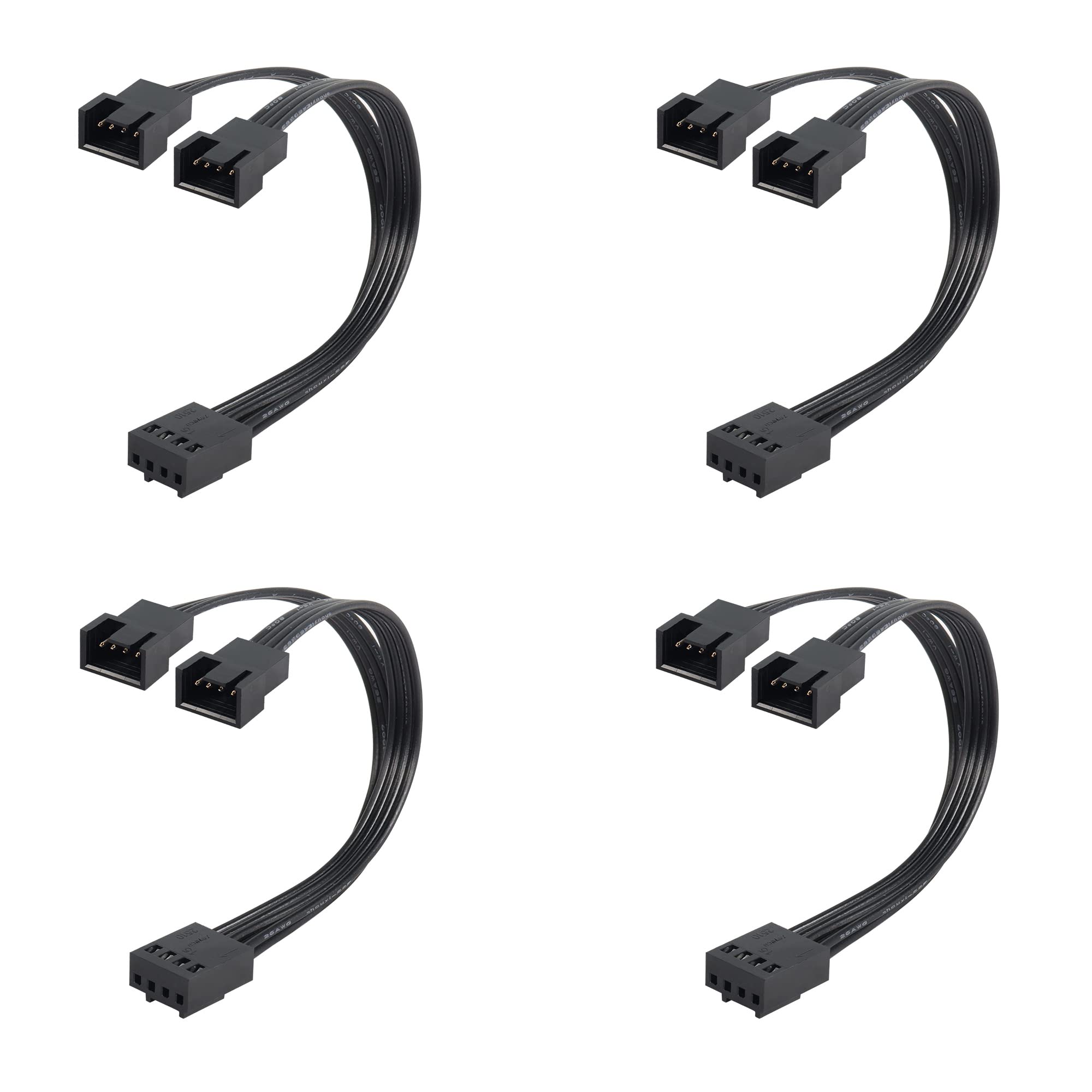 GINTOOYUN 4-Pack PWM Fan Y Splitter Cable - 4 Pin 1 to 2 PWM Temperature Control Adapter for CPU Cooling, Case Fans & Motherboard (5.1 Inch) - Perfect for PC Builds, Gaming Rigs & Workstation Cooling Systems