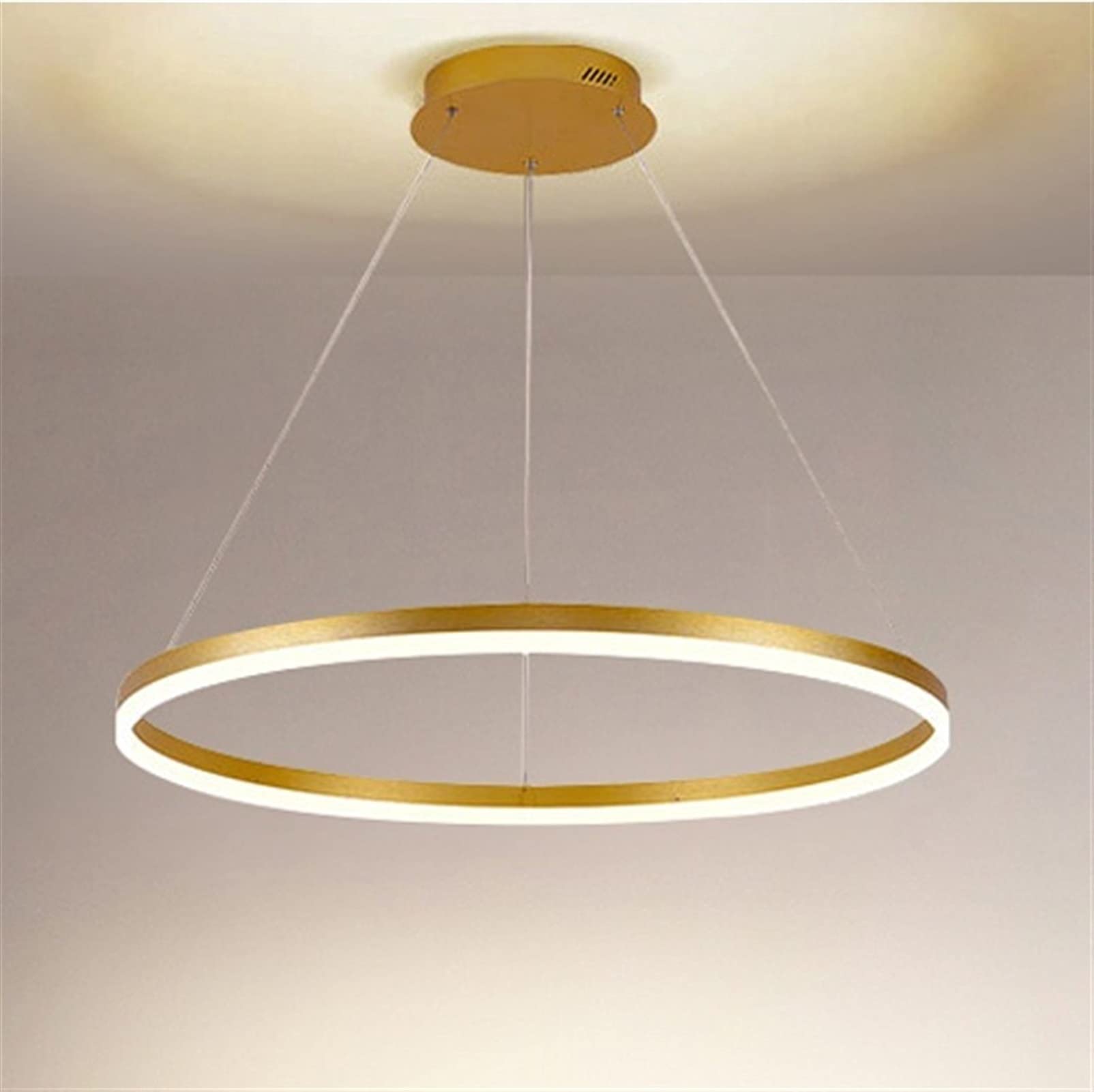 Modern Dimmable LED Ring Chandelier - Minimalist Gold Round Acrylic Pendant Light for Restaurant, Living Room, Bedroom & Study - Energy Efficient Hanging Ceiling Fixture with Aluminum Frame | Perfect for Dining Areas, Home Decor and Commercial Spaces