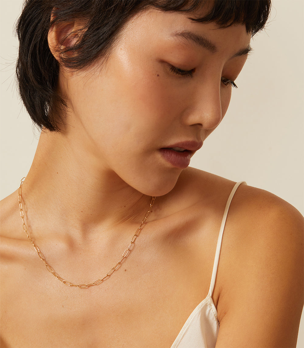 Trendy Small Gold Paperclip Chain Necklace - Dainty Minimalist Jewelry for Women | Perfect for Layering, Everyday Wear & Gift Giving