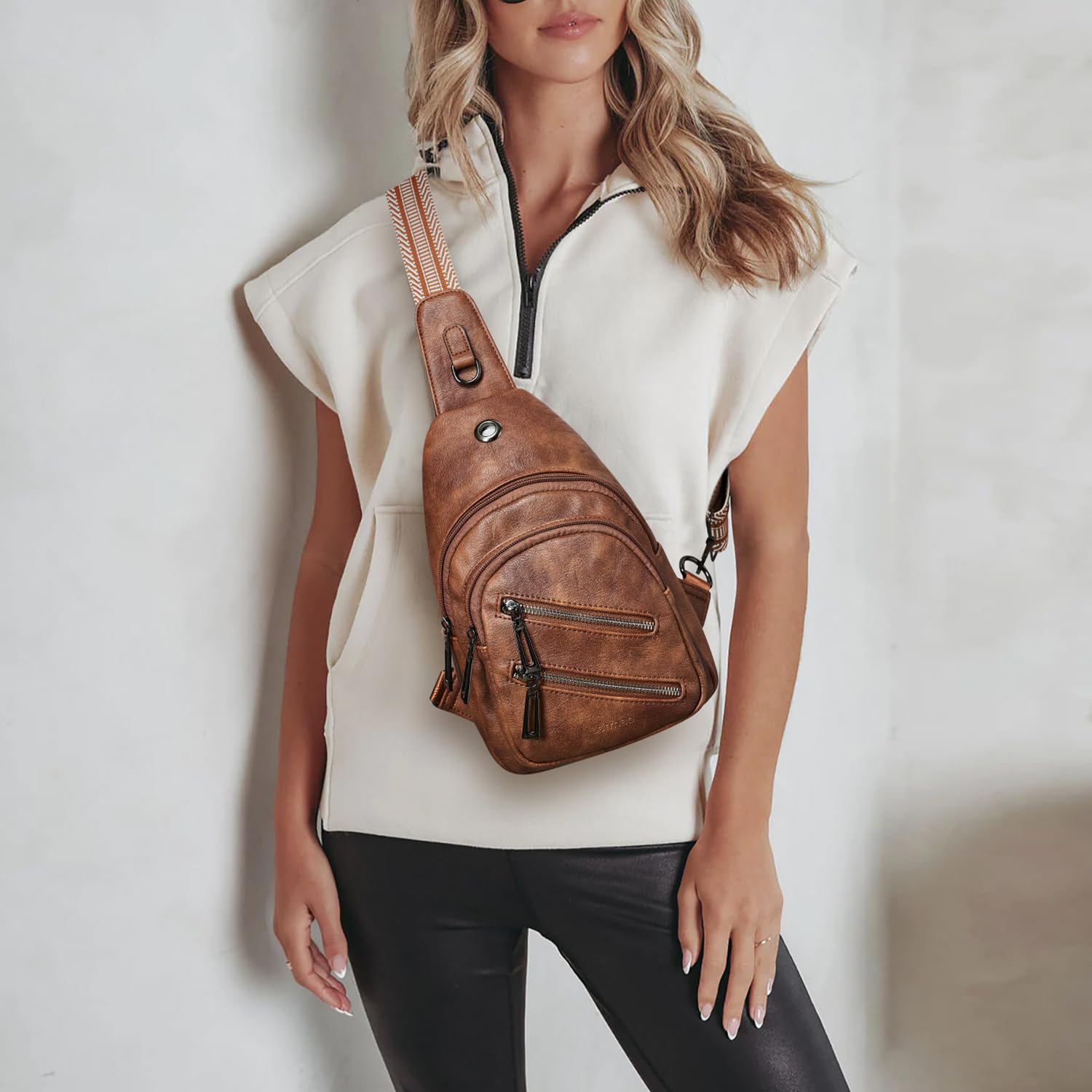 7L Sling Bag for Women & Men - Crossbody Shoulder Tote Belt Bag, Faux Leather Backpack Fanny Pack - Perfect for Travel, Hiking, Gym & Daily Use