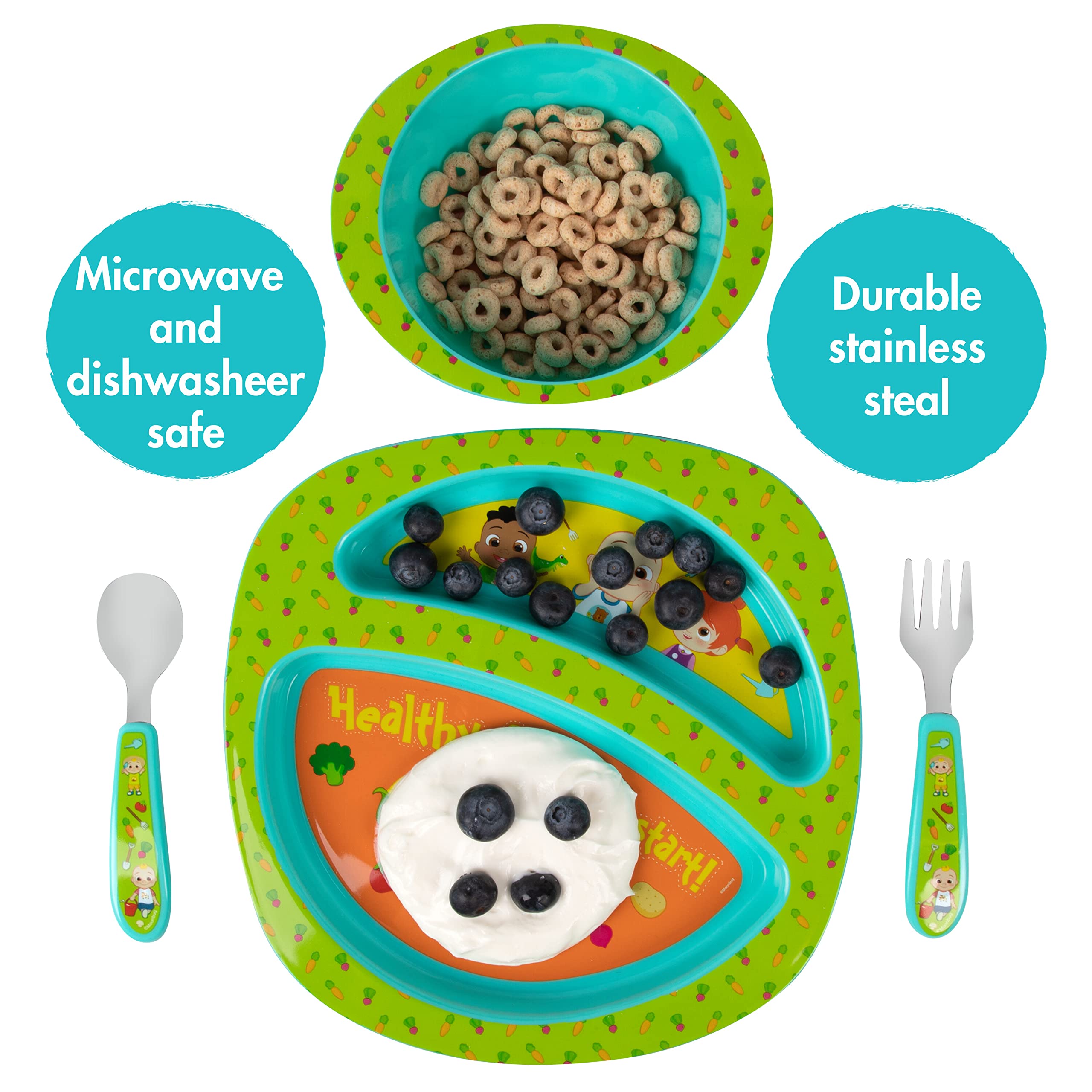 **CoComelon Toddler Dinnerware Set - 4-Piece Kids Plates & Utensils for Mealtime Fun | Perfect for Daycare, Home, and Travel**