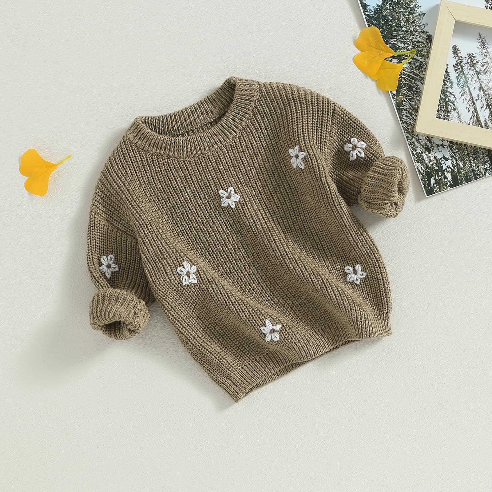 YOKJZJD Chunky Knit Baby Sweater for Girls - Floral Warm Long Sleeve T-Shirt for Newborn Toddler | Cozy Fall Winter Knitted Clothes for Playdates & Family Photos