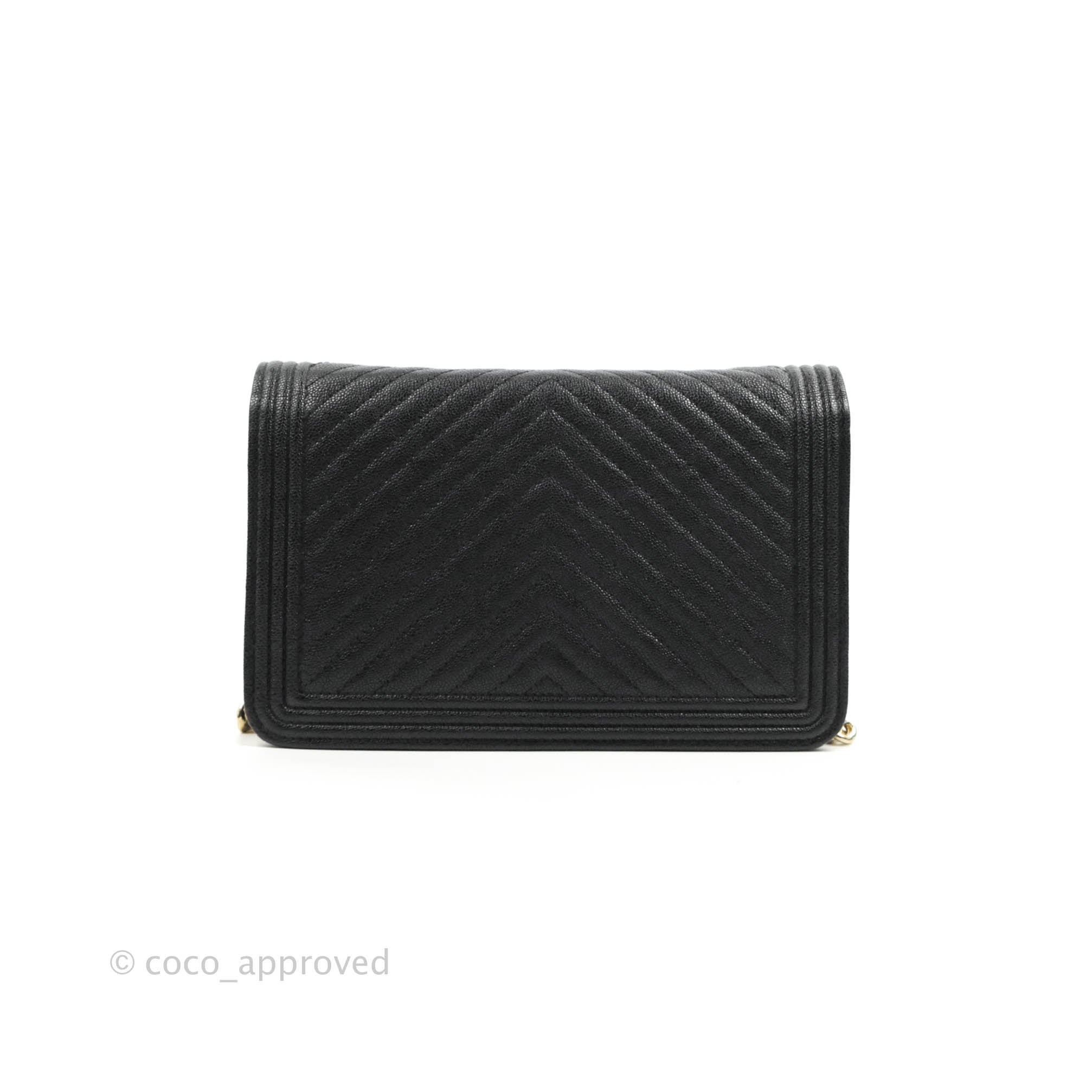 Chanel Chevron Boy Wallet On Chain Black Caviar Gold Hardware - Luxury Crossbody Bag for Women, Perfect for Evening Out & Special Occasions