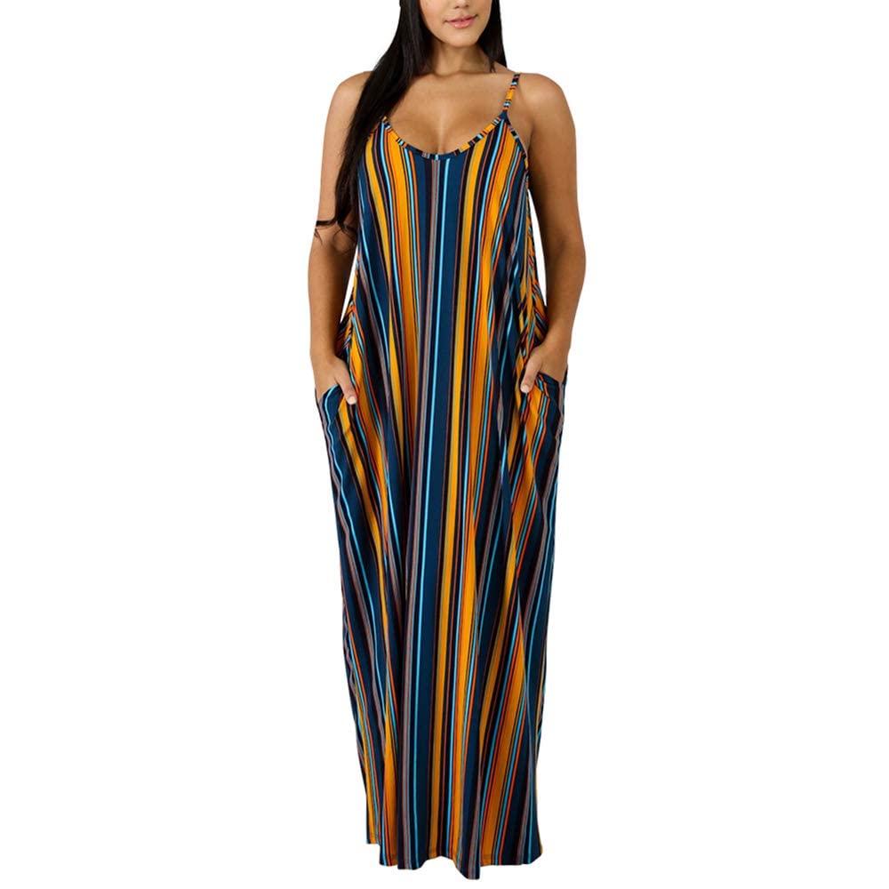 BOGURST Women's Summer Maxi Dress - Sleeveless Spaghetti Strap Casual Loose Fit Plus Size Dress for Beach, Vacation & Outdoor Activities