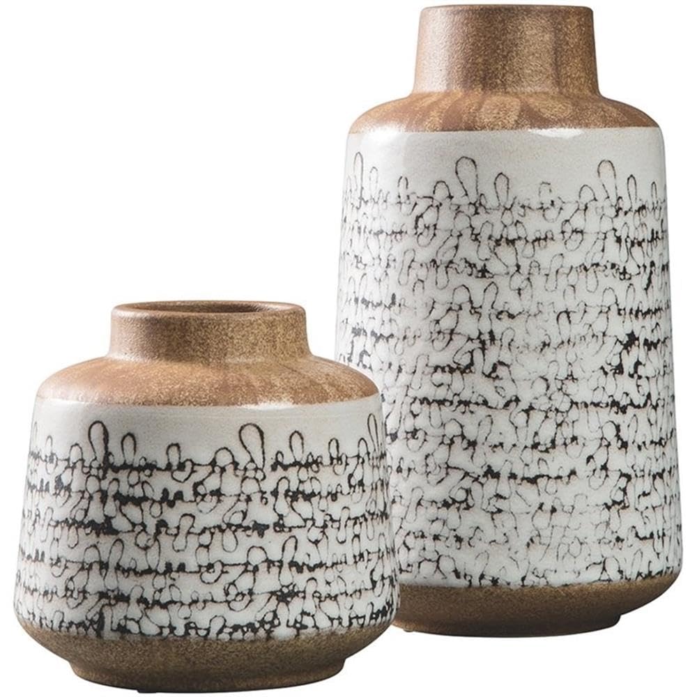 Bowery Hill 2-Piece Ceramic Vase Set - Tan & White Home Decor for Living Room, Bedroom & Office | Modern Flower Vases for Centerpieces & Table Decor