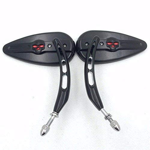 Black Skull Motorcycle Side Mirrors with Hollow-Out Stems - Compatible with Harley Davidson Sportster 883 Hugger XLH883HUG (Excludes VRSCF & XL1200X Below Handlebars) - Enhance Style & Safety for Cruiser Rides, Biker Shows & Custom Builds
