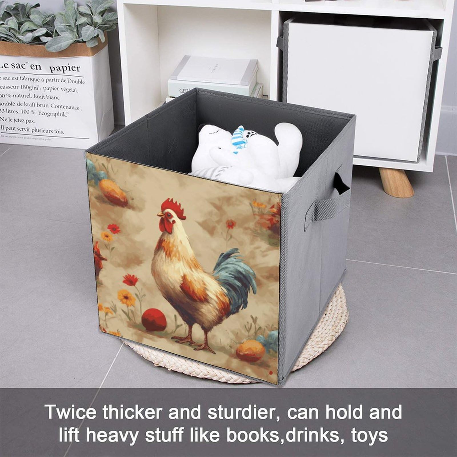 2-Pack Printed Chicken Art Storage Baskets & Bins - Decorative Home Organization Containers for Bedroom, Bathroom, and Closet Storage