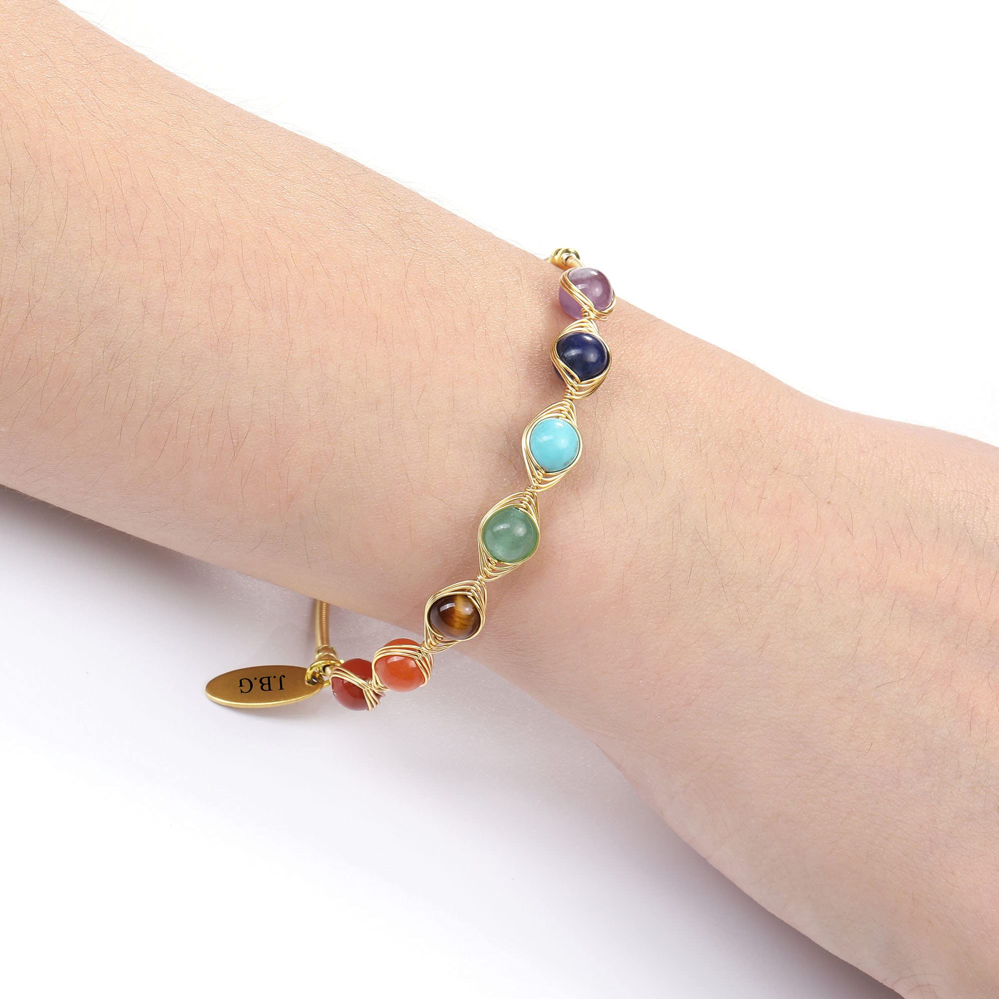 7 Chakra Healing Crystal Stone Bead Adjustable Ankle Bracelet - 14K Gold Plated Spiritual Jewelry for Women, Ladies Birthday Gift & Mom Present | Yoga, Meditation, Energy Balancing Accessory