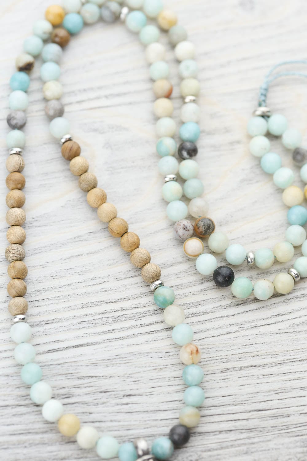 Amazonite & Sandalwood Meditation Mala Beads - 108 Prayer Beads for Yoga, Mindfulness and Spiritual Healing | Perfect for Meditation, Stress Relief and Positive Energy