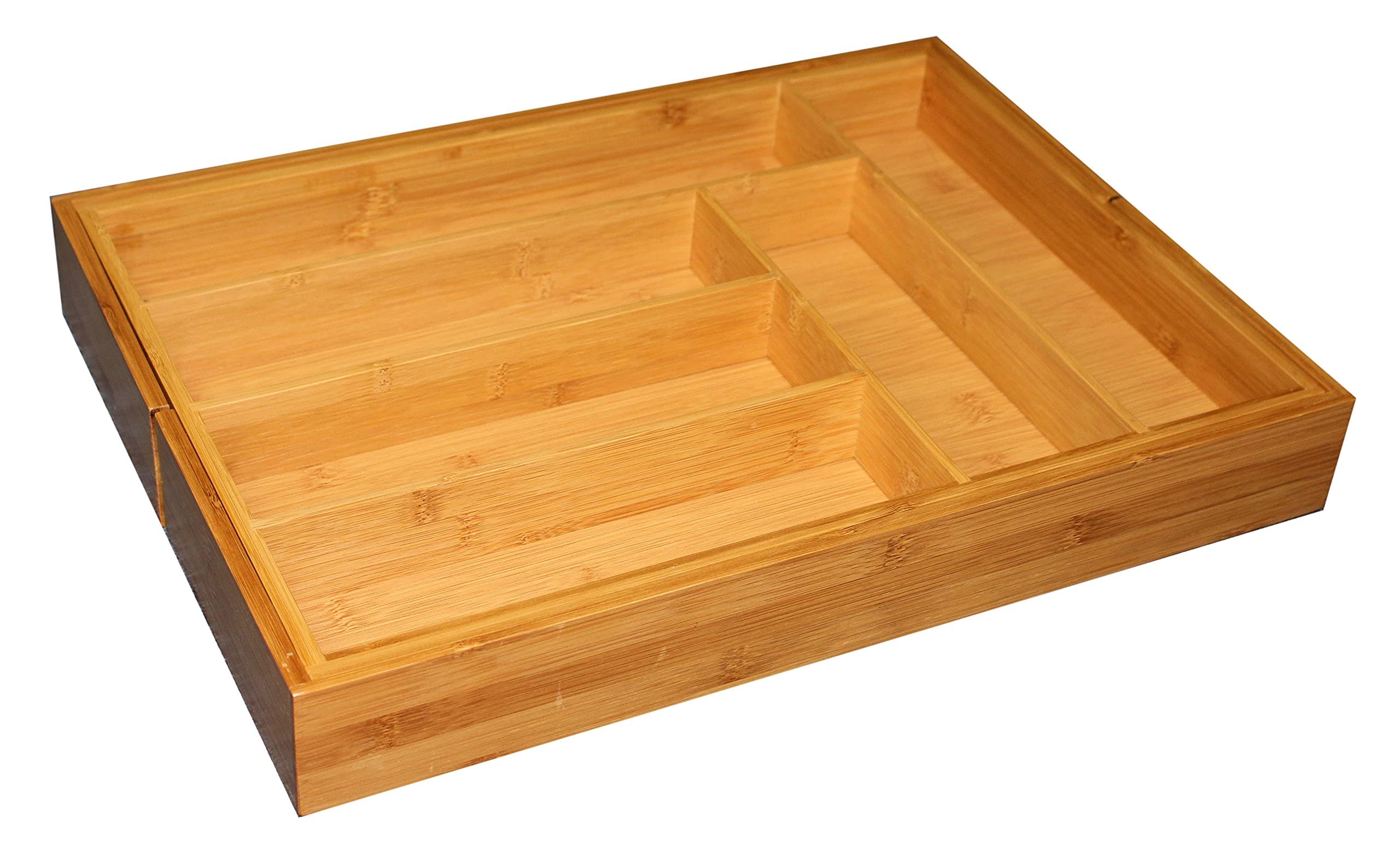 Expandable Bamboo Drawer Organizer with 8 Adjustable Compartments - Kitchen Utensil Tray, Cutlery Holder for Craft, Sewing, Office & Bathroom Storage - Perfect for Organizing Spices, Makeup, Office Supplies & Kitchen Tools