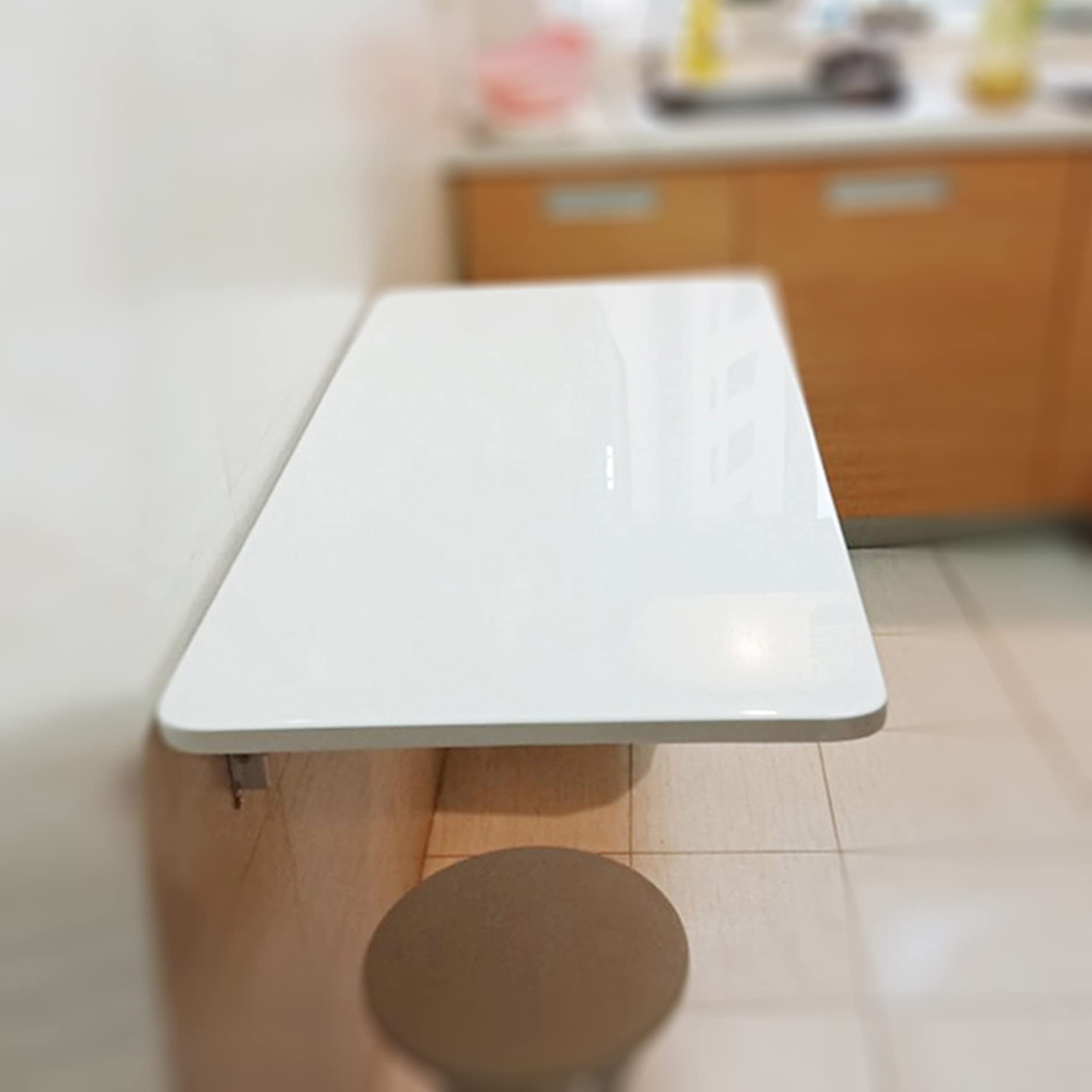 Fold Down Wall Mounted Drop-Leaf Table - Space Saving Dining Desk & Hideaway Workstation for Small Spaces - White (Perfect for Laundry Room, Home Bar, Kitchen, Studio Apartments & Tiny Homes)