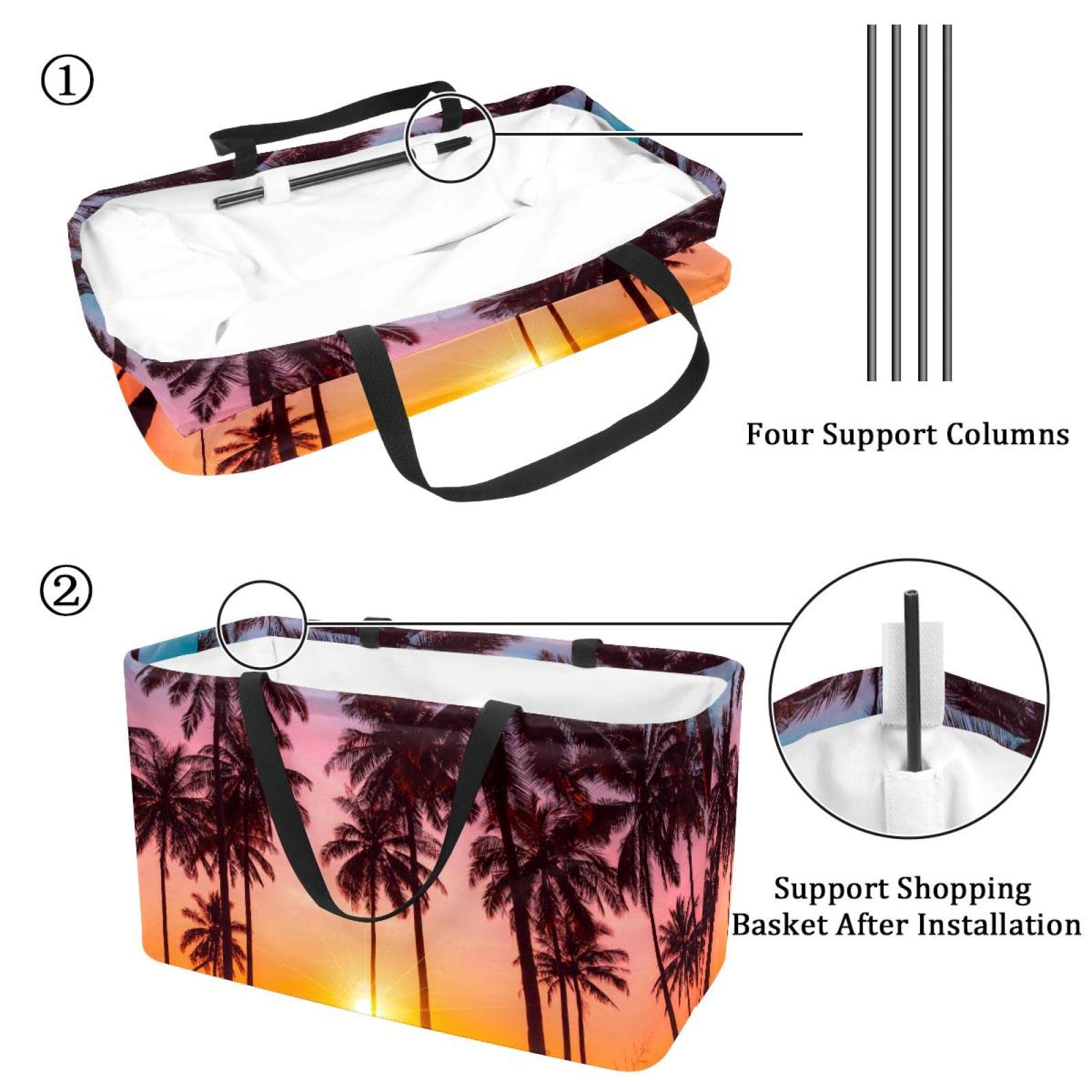 Waterproof Collapsible Grocery Tote Bag - Heavy Duty Reusable Shopping Basket (22x12.6x11.4 Inches) - Perfect for Supermarket, Beach Trips & Farmers Market