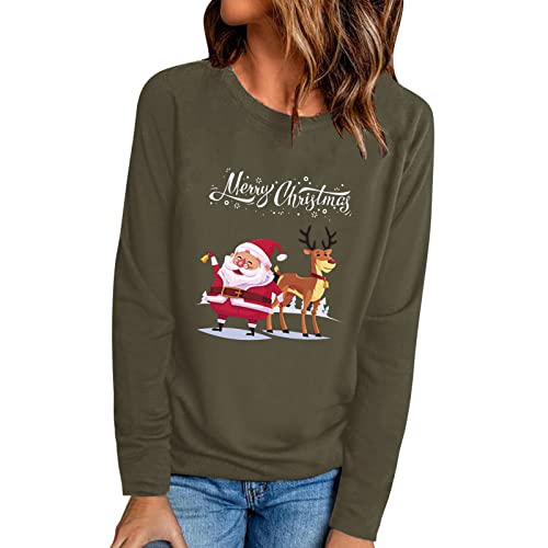 Women's Casual Christmas Print Long Sleeve T-Shirt - Loose Fit Tunic Top for Holiday Parties, Family Gatherings & Winter Daily Wear