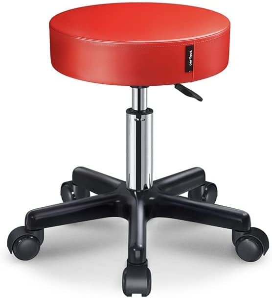 Heavy Duty Rolling Stool with Wheels - Modern Minimalist Bar Chair, Rotating Lift Stool for Home, Salon, and Office - Red Round Stool for Beauty, Kitchen, and Workspace