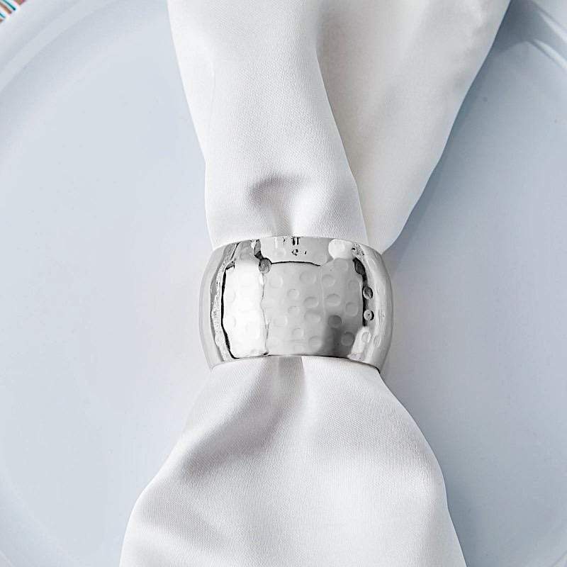 4 Pack Hammered Metal Napkin Rings Set for Wedding, Dinner Party, and Holiday Table Decor - Elegant Rustic Tableware Accessories