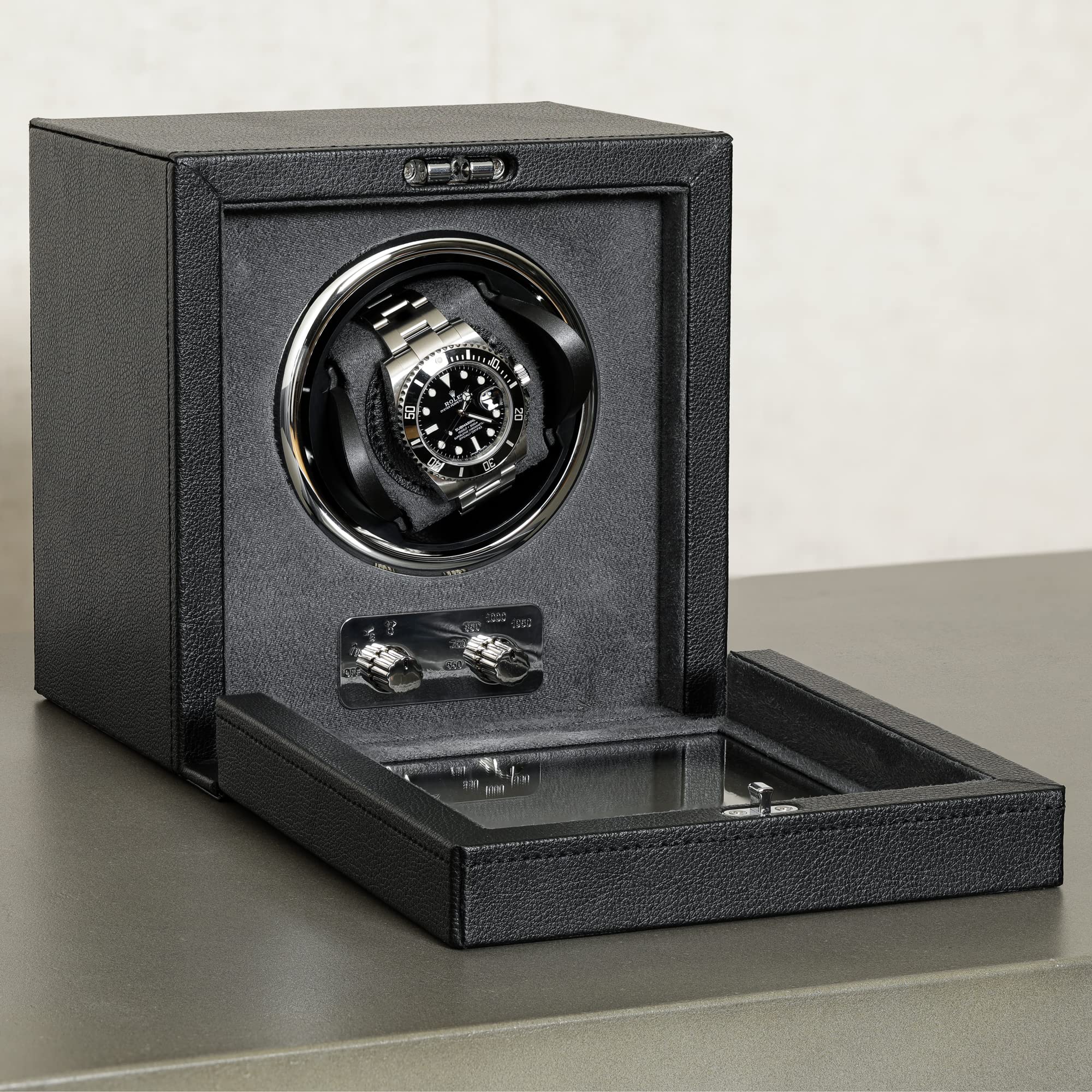 ROTHWELL Automatic Watch Winder - Quiet Motor, 4 Rotation Modes & Adjustable Speeds for Rolex, Omega, Patek Philippe - Premium Black/Grey Design - Perfect for Travel, Display & Watch Storage