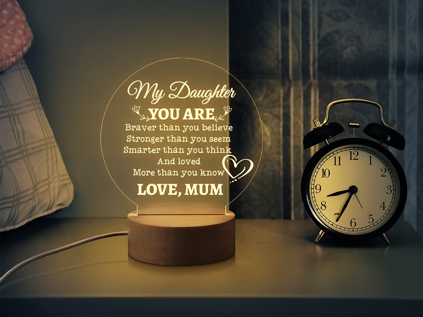 3D Illusion LED Night Light - Inspirational 'You Are Braver Than You Believe' Acrylic Desk Lamp | Perfect Birthday Gift from Mother to Daughter, Christmas Present for Kids | Ideal for Bedroom Decor, Study Room Lighting & Gift-Giving Occasions