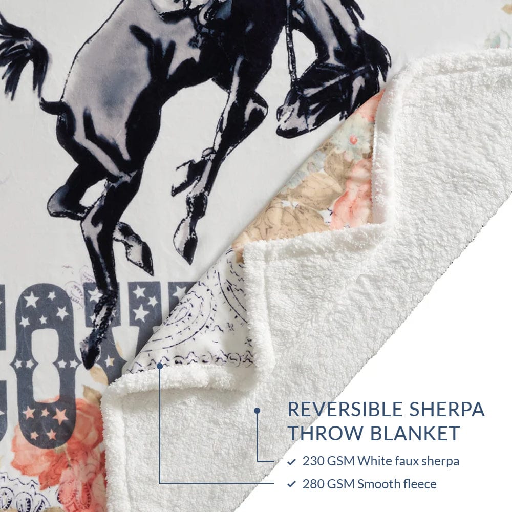 Long Live Cowboys Campfire Sherpa Throw Blanket - Soft Flannel Plaid Western Style for Couch, Bed & Outdoor Camping - Cozy Warm Winter Gift for Men & Women
