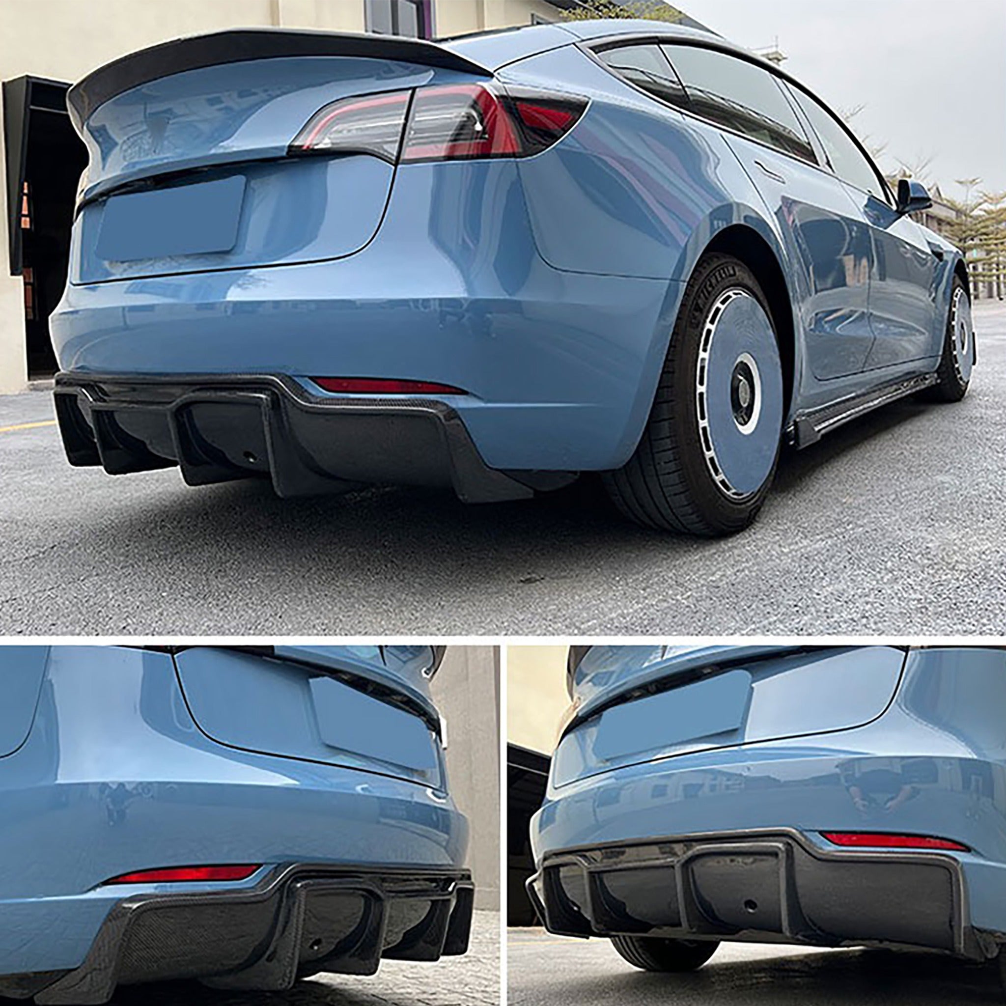 Premium Real Carbon Fiber V-Style Rear Diffuser for Tesla Model 3 (2017-2023) - Enhance Aerodynamics & Sporty Look for Street Racing & Car Shows